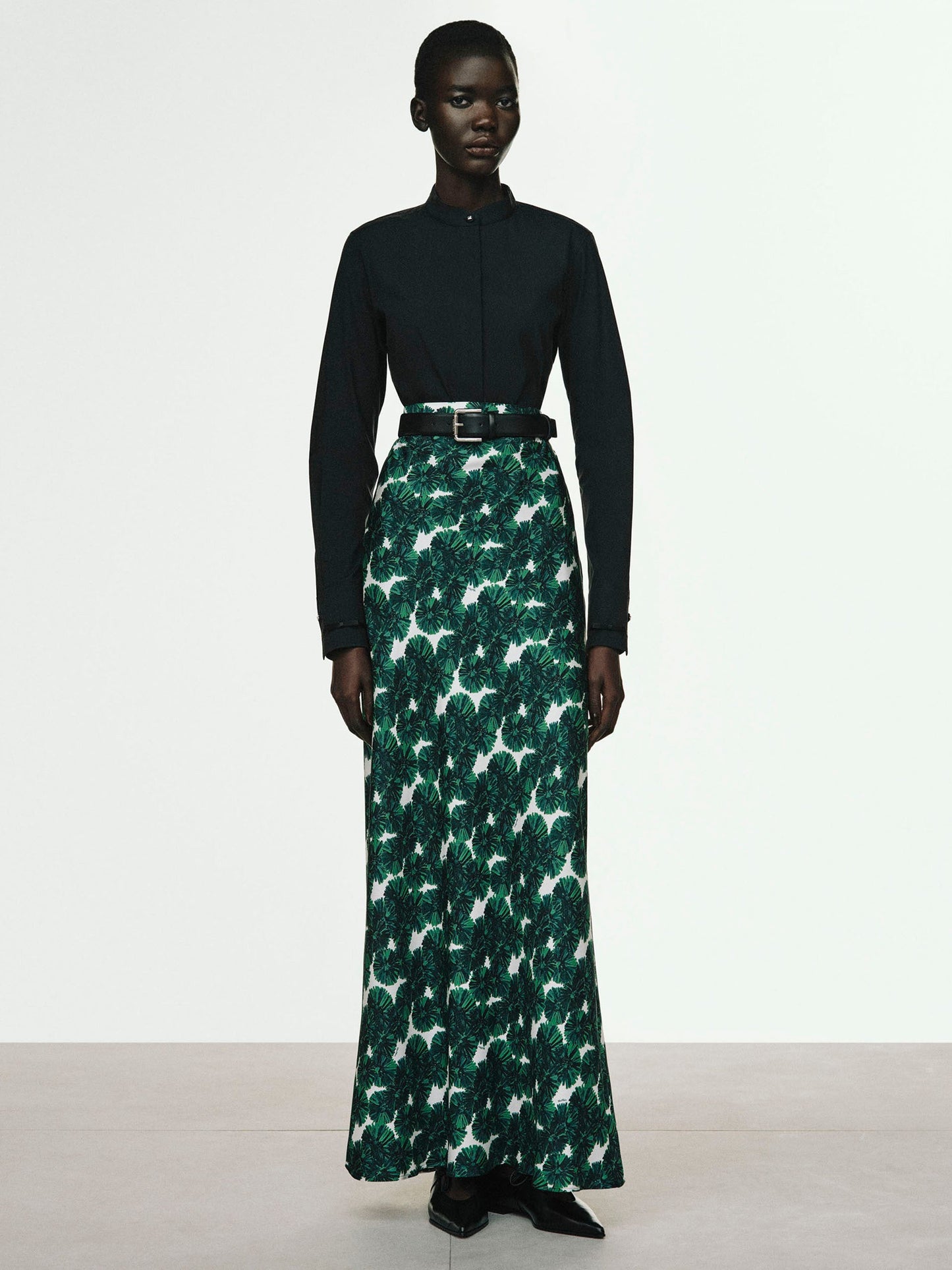 Long printed silk skirt