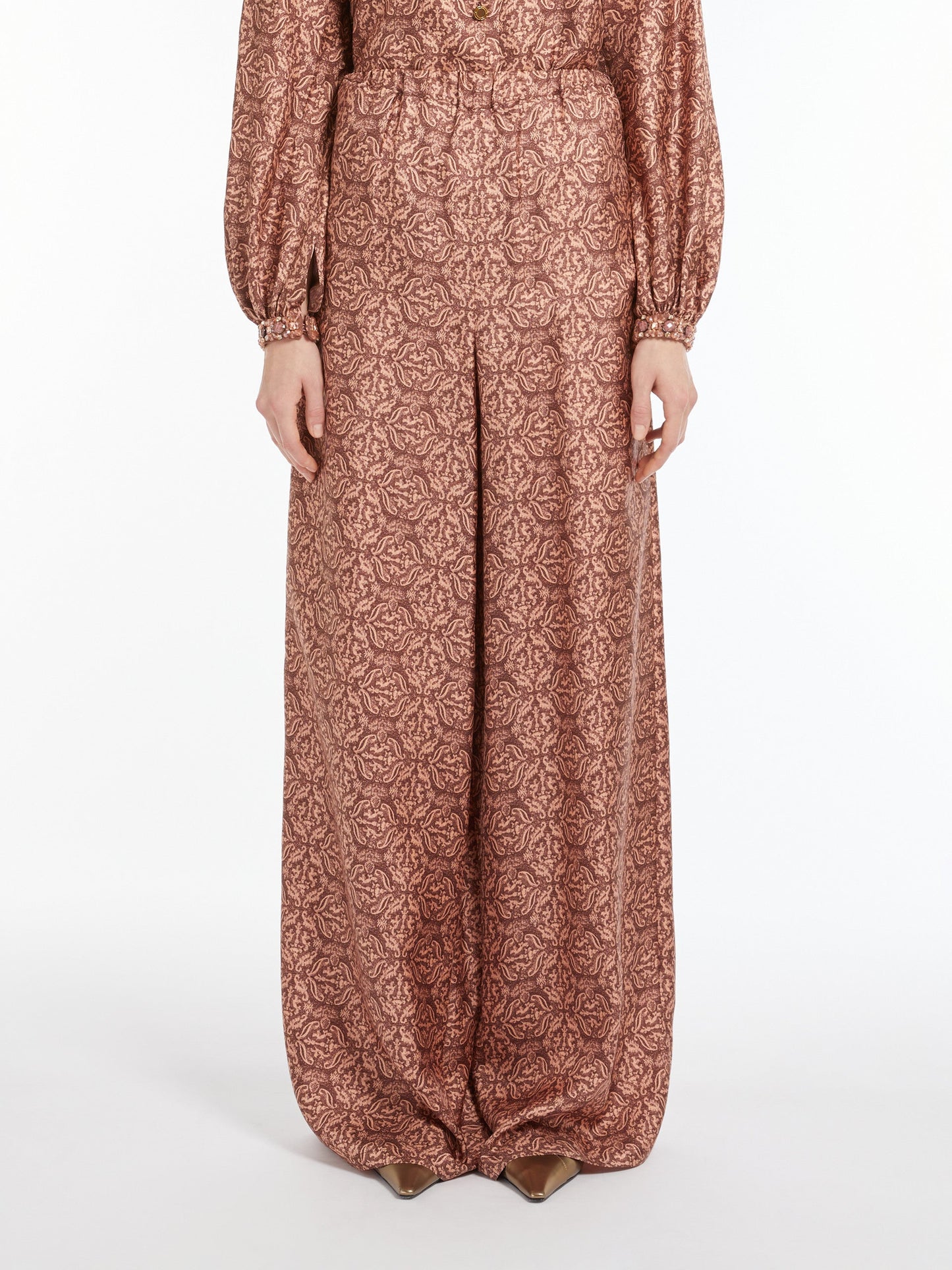 Printed silk twill trousers