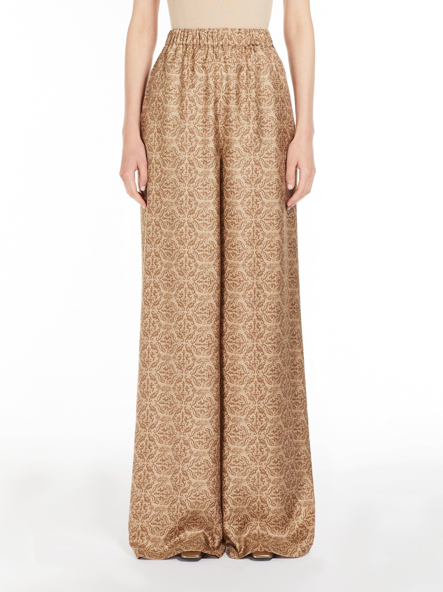 Printed silk twill trousers