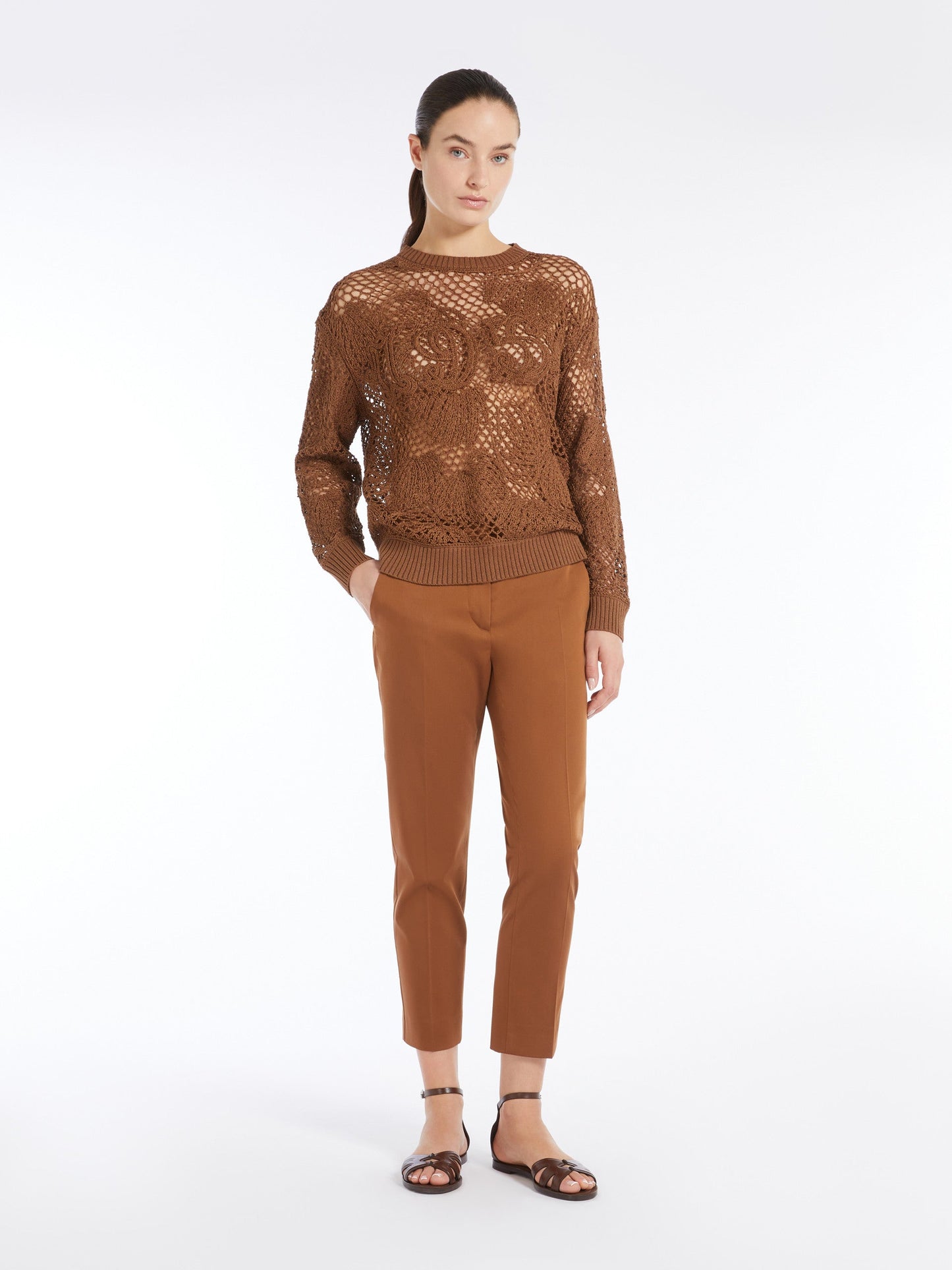 Stretch satin cropped trousers