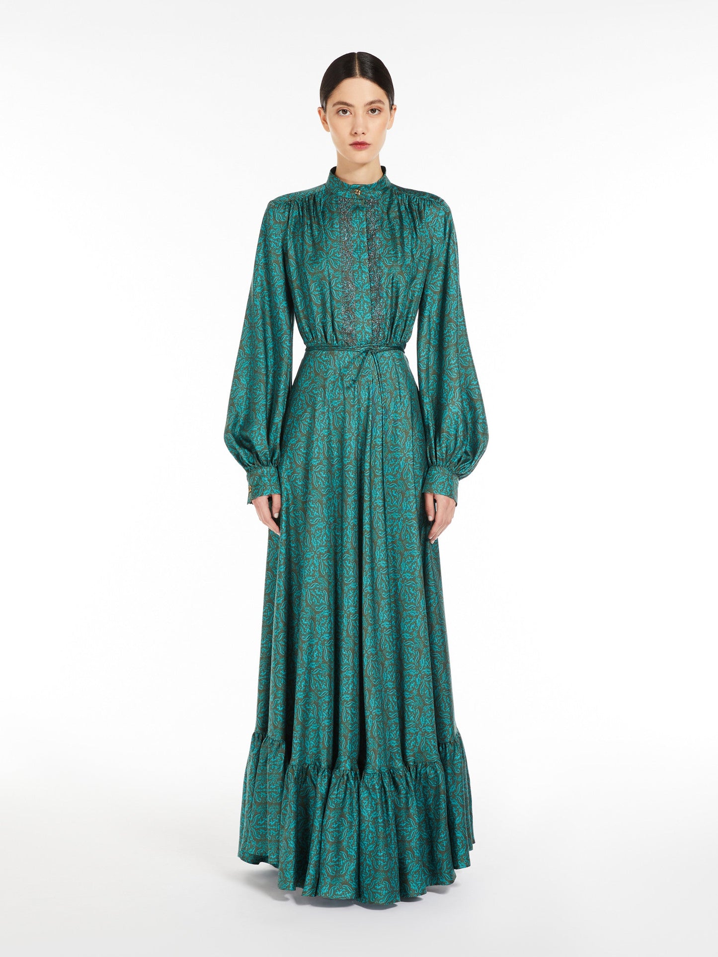 Long printed silk dress