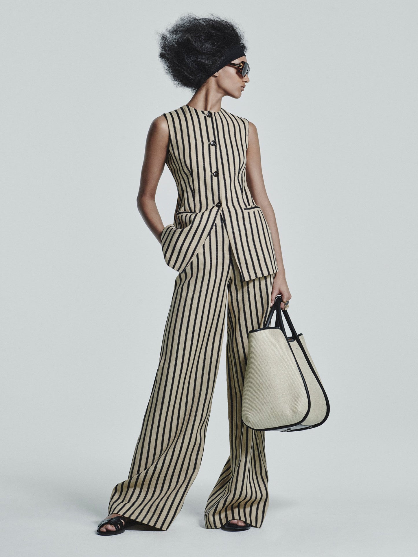 Striped linen and cotton waistcoat