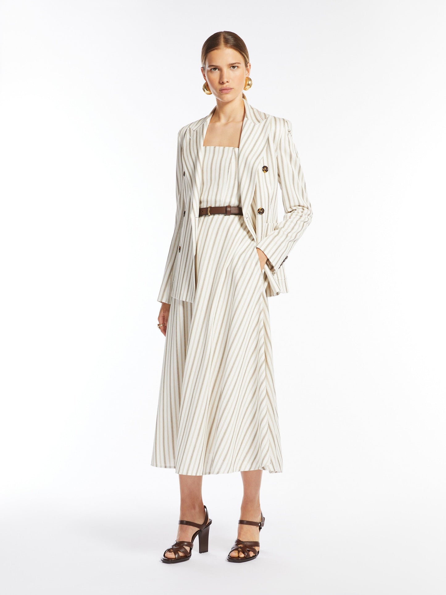 Striped cotton and linen bustier dress
