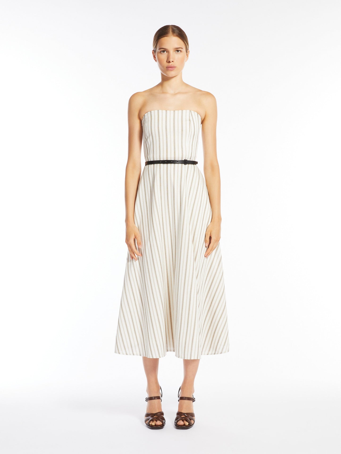 Striped cotton and linen bustier dress