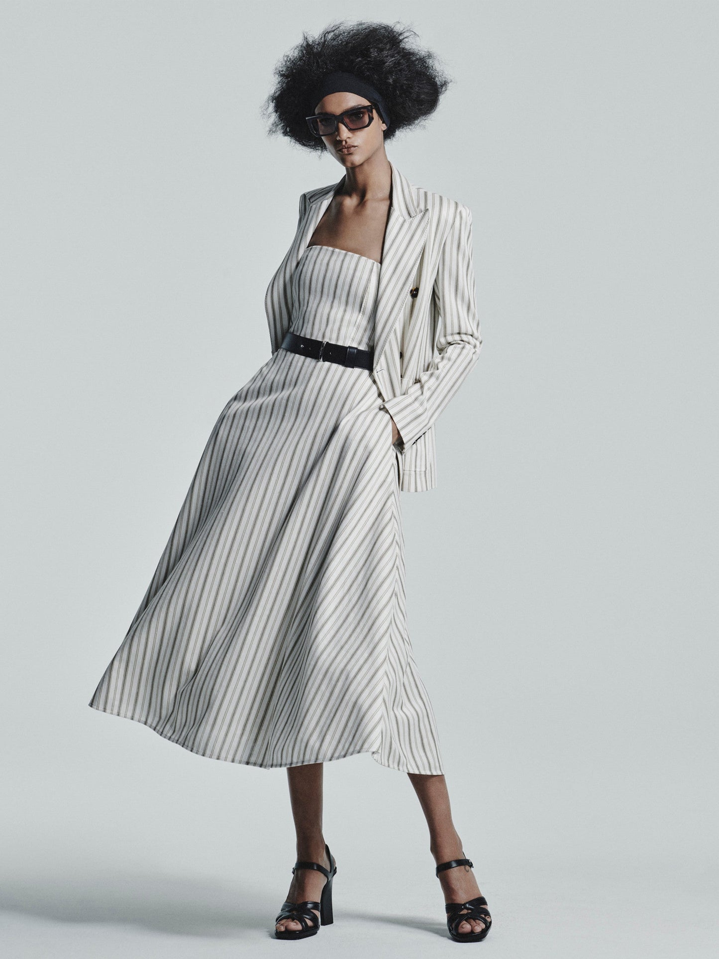 Striped cotton and linen bustier dress