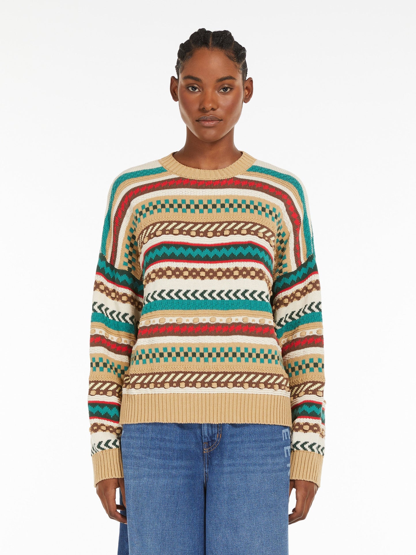 Jacquard-patterned cotton sweater