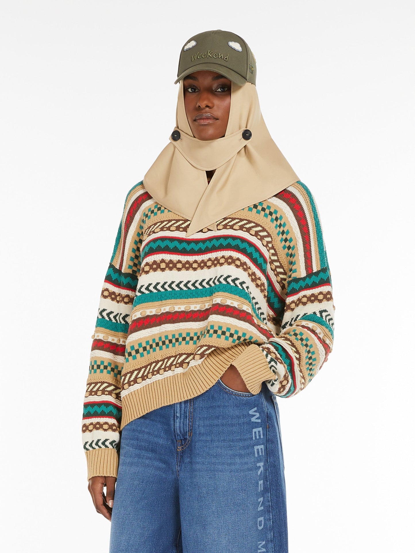 Jacquard-patterned cotton sweater