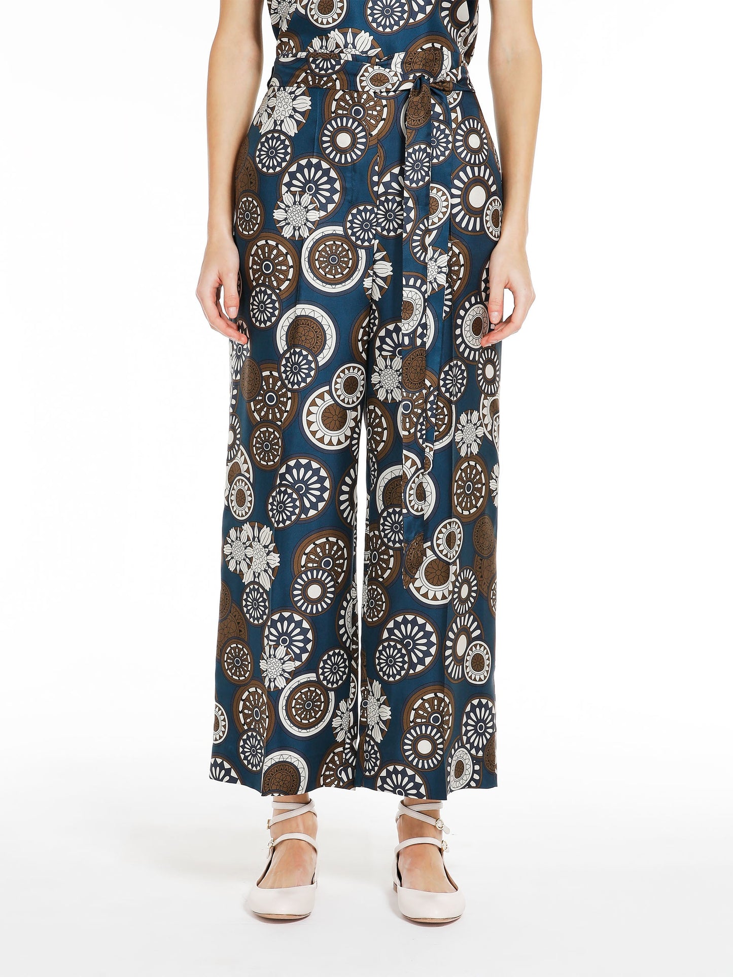 Fluid printed silk trousers