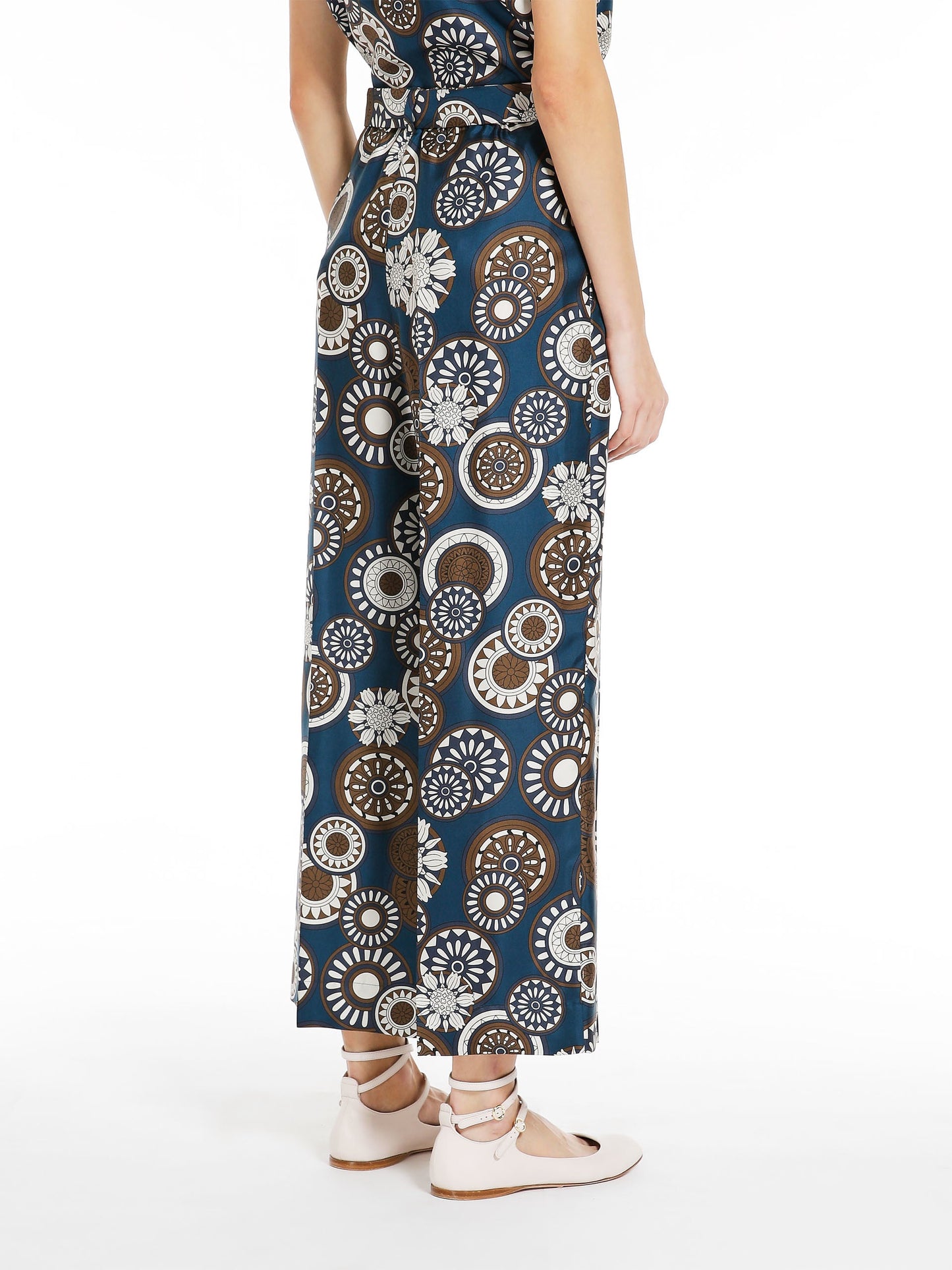 Fluid printed silk trousers