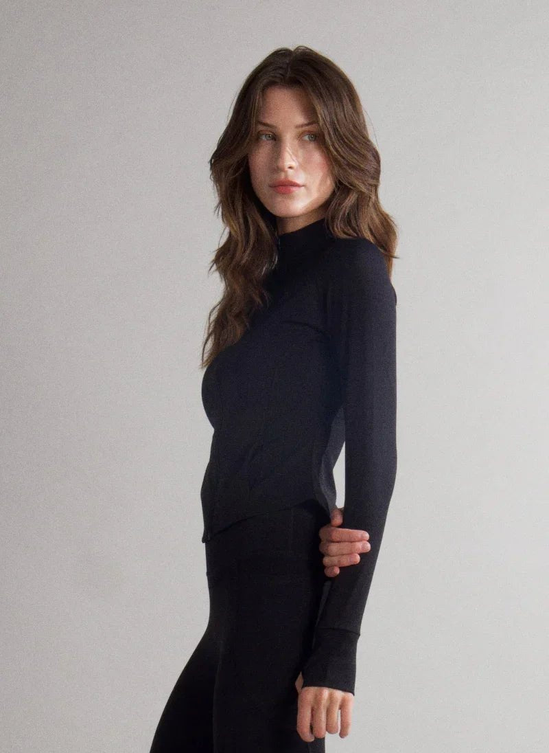 Black Zip-Up Athleisure Co-Ord Set for Women