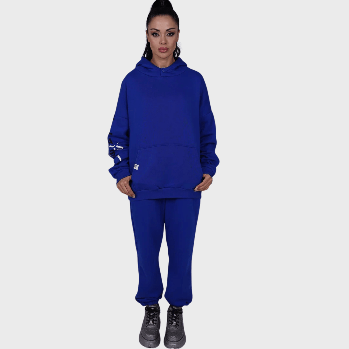 Blue Oversized "FM" Signature Hoodie and Jogger Set – Streetwear Comfort