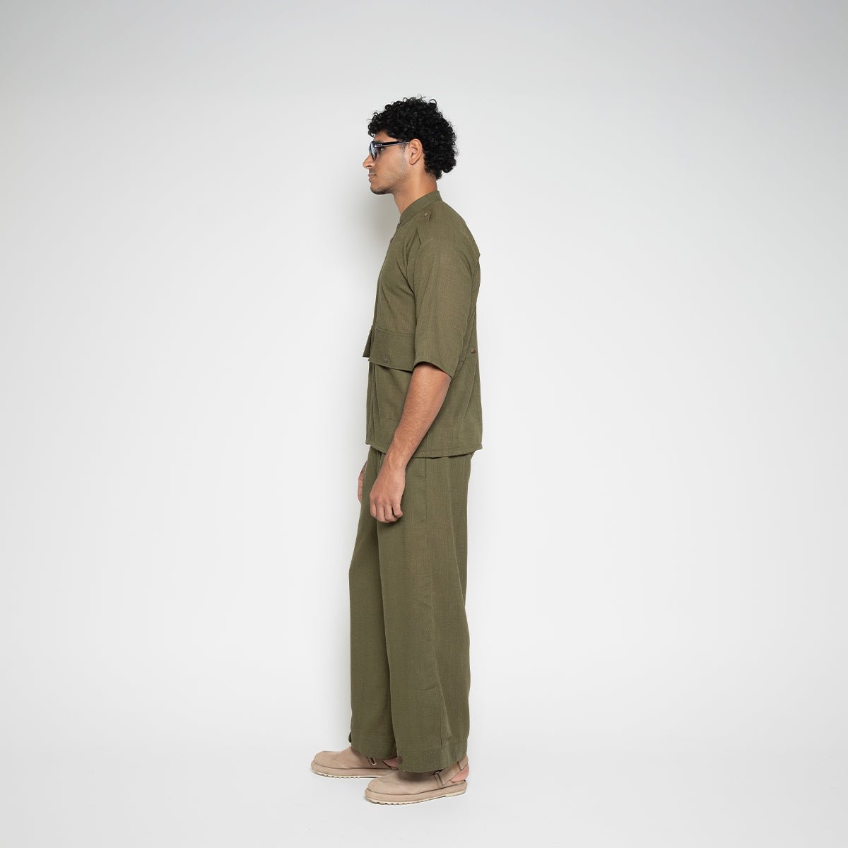 Linen-Blend Carpenter Pants – Army Green – FM Streetwear