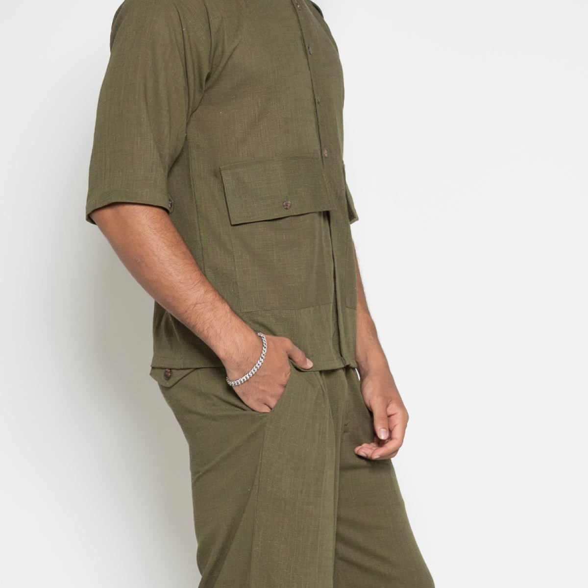 Linen-Blend Carpenter Pants – Army Green – FM Streetwear