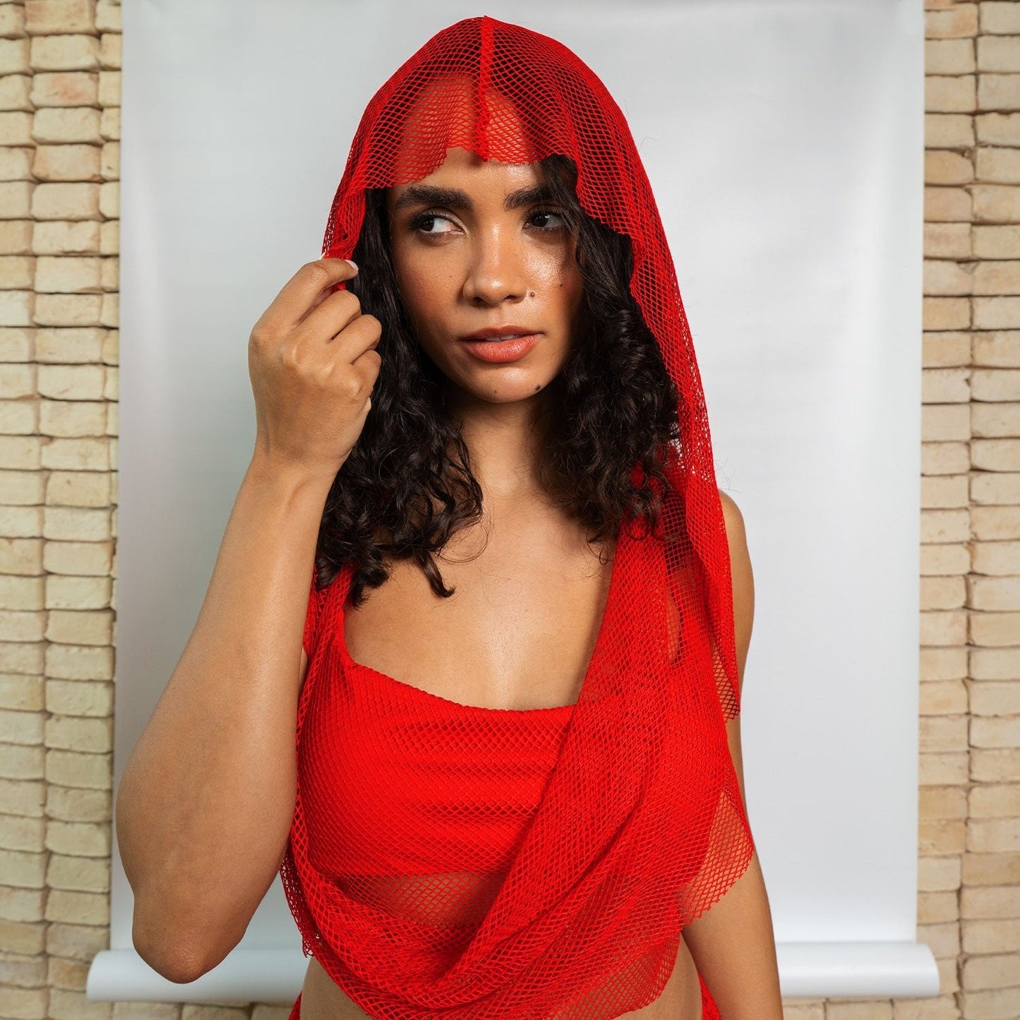 Mesh Hooded Ruched Skirt Set