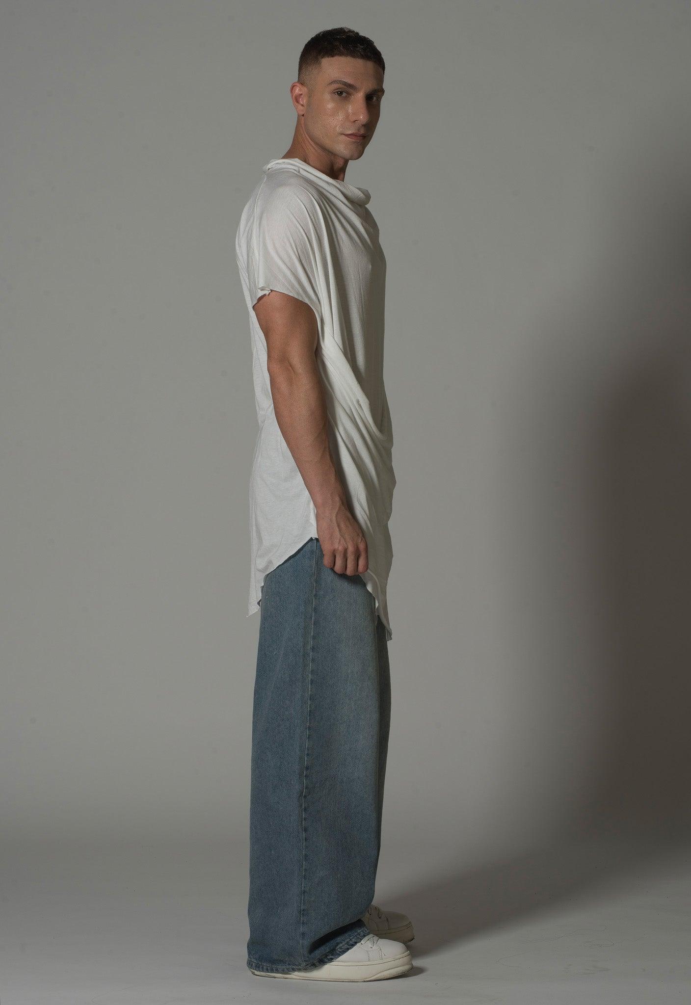 Men’s Draped Asymmetric Longline T-Shirt – FM Signature Streetwear