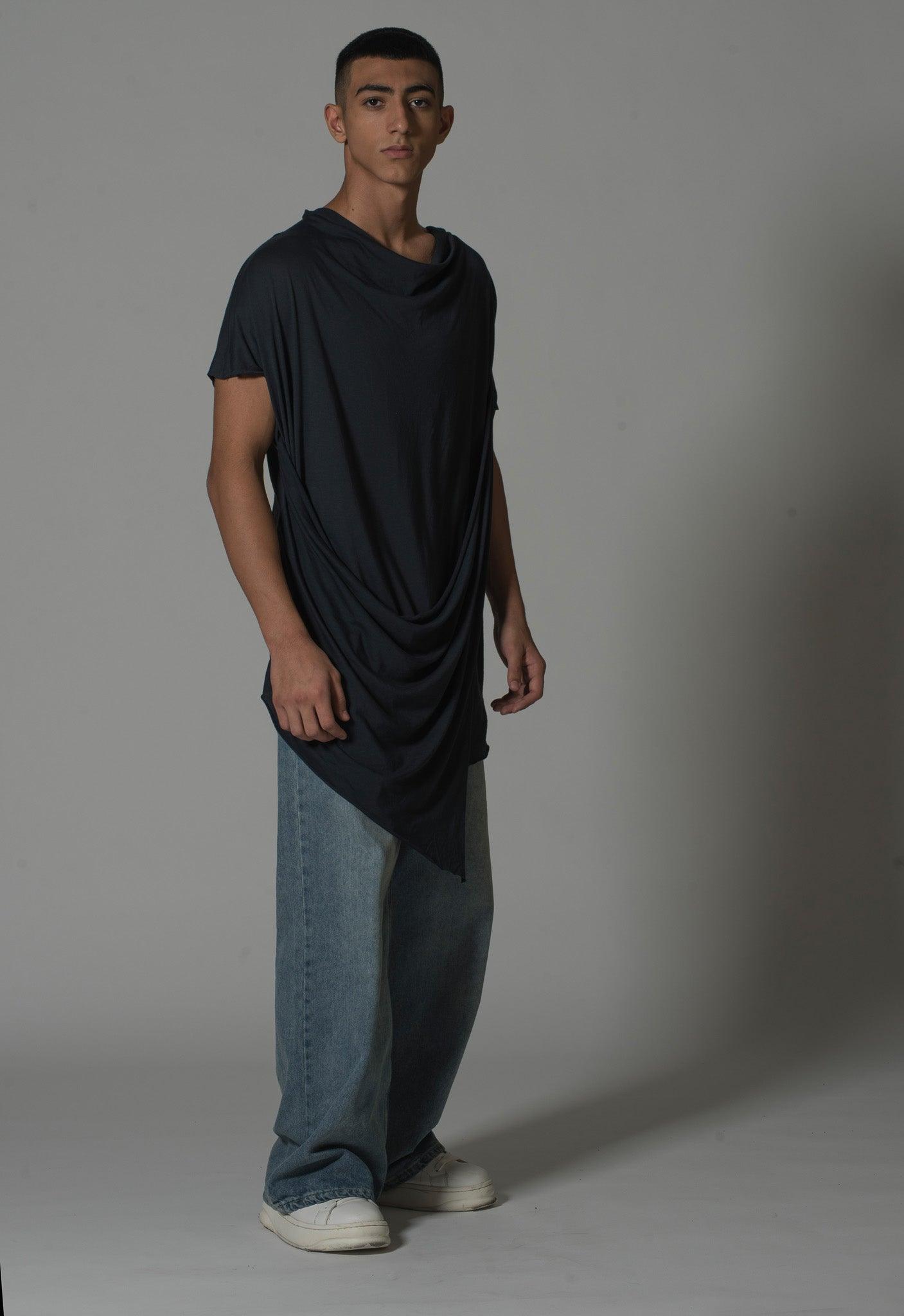 Men’s Draped Asymmetric Longline T-Shirt – FM Signature Streetwear