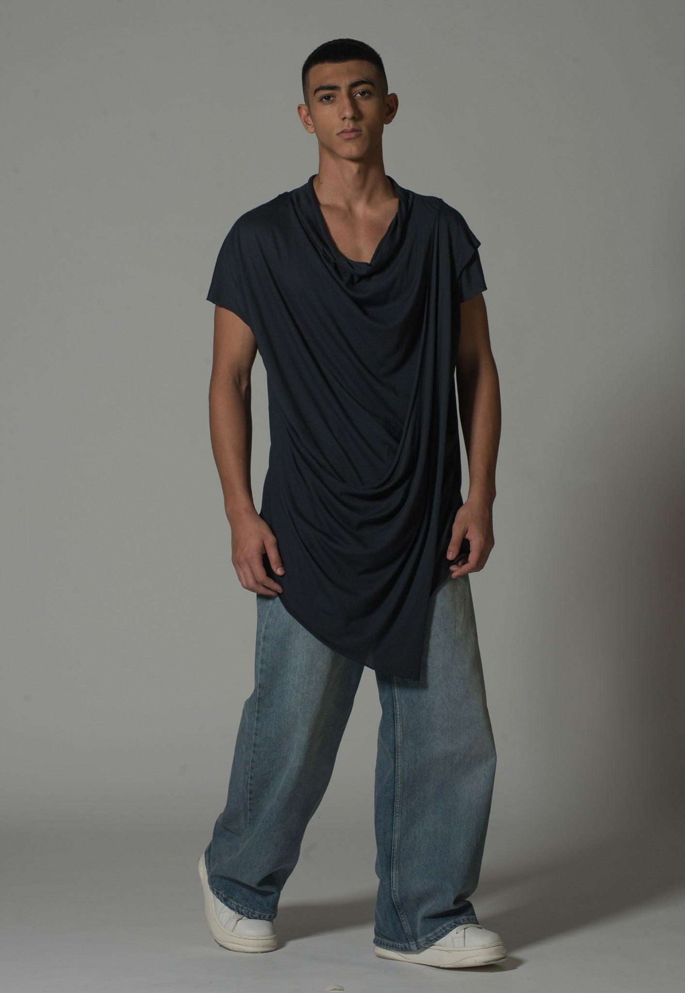 Men’s Draped Asymmetric Longline T-Shirt – FM Signature Streetwear