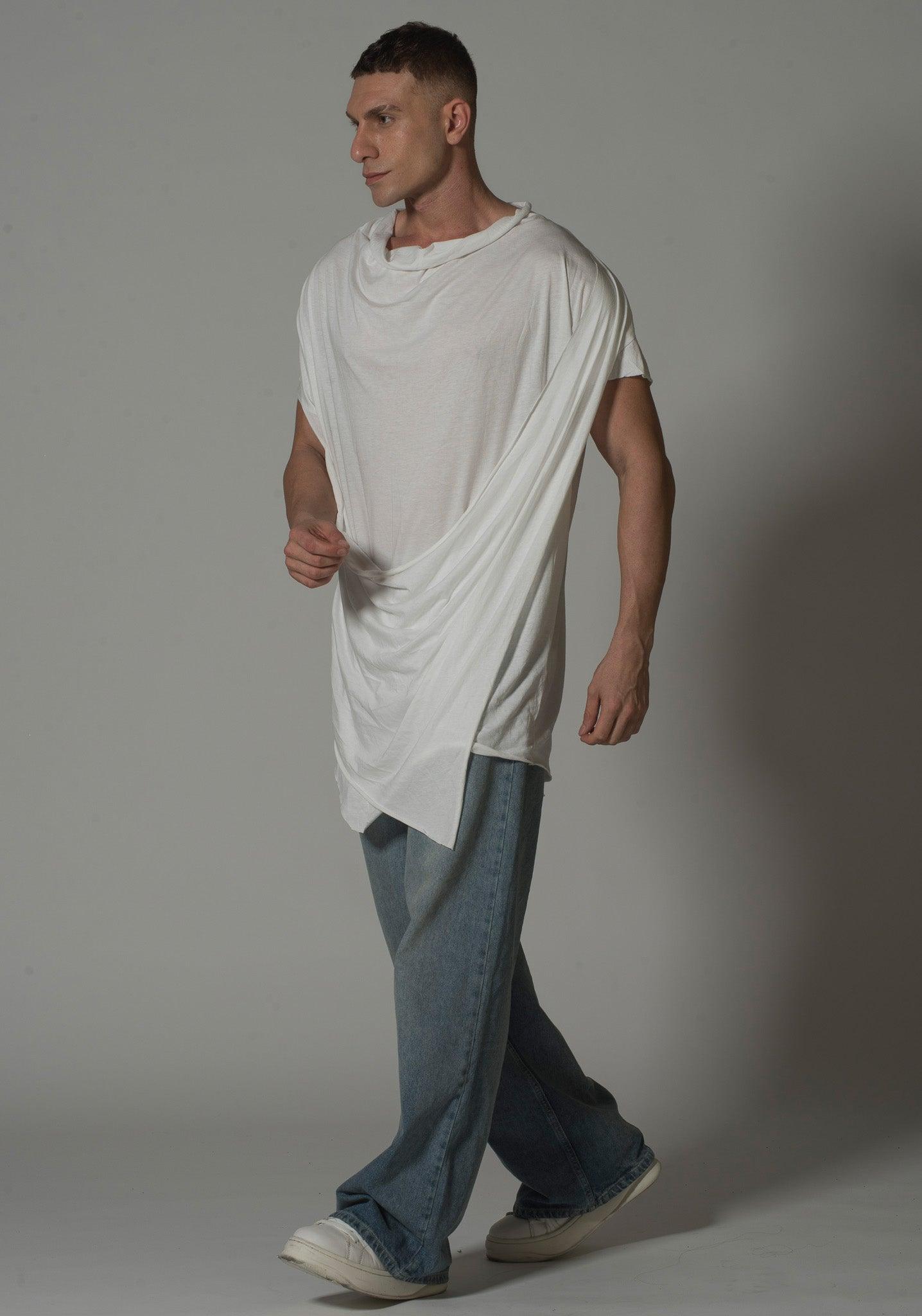 Men’s Draped Asymmetric Longline T-Shirt – FM Signature Streetwear