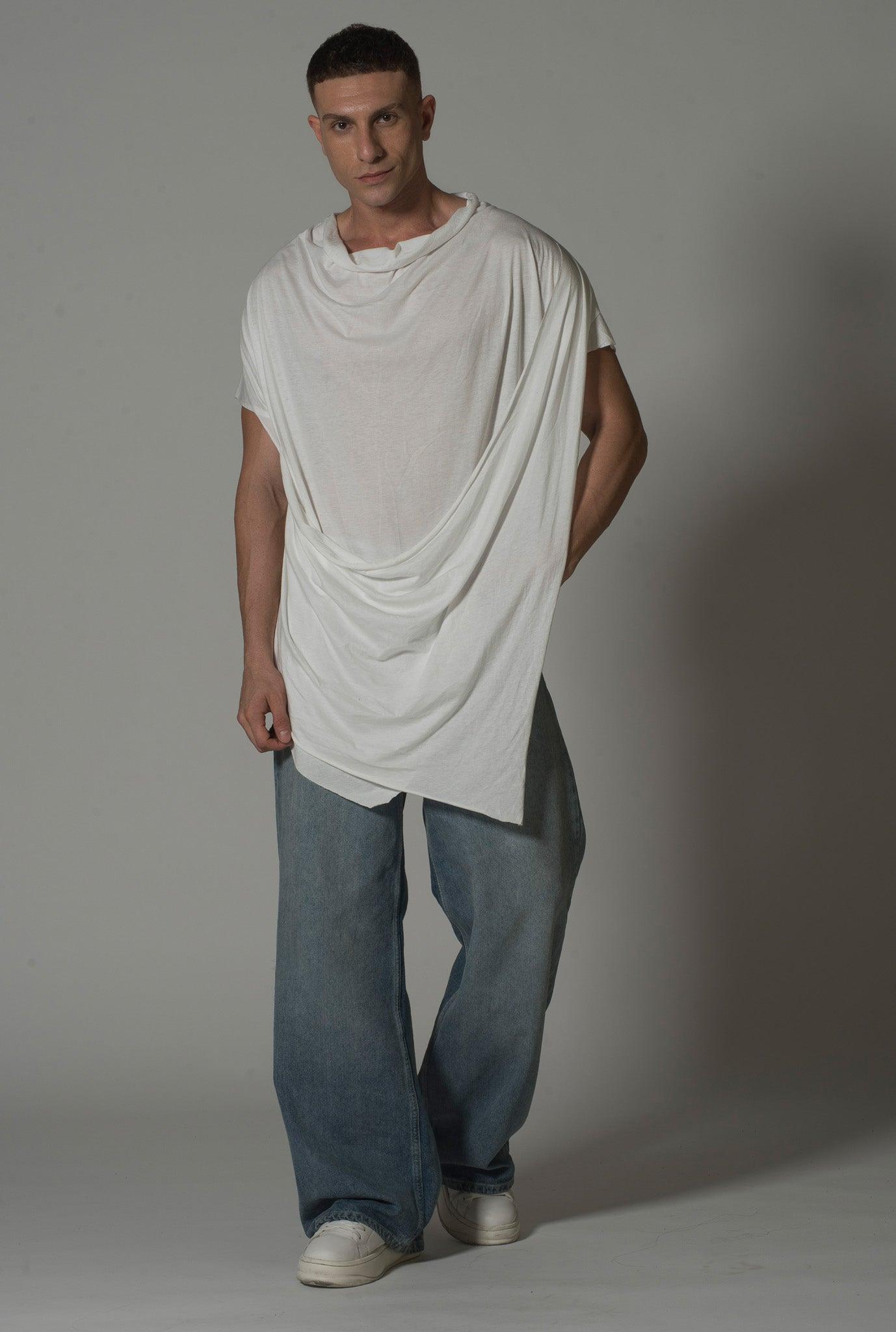 Men’s Draped Asymmetric Longline T-Shirt – FM Signature Streetwear