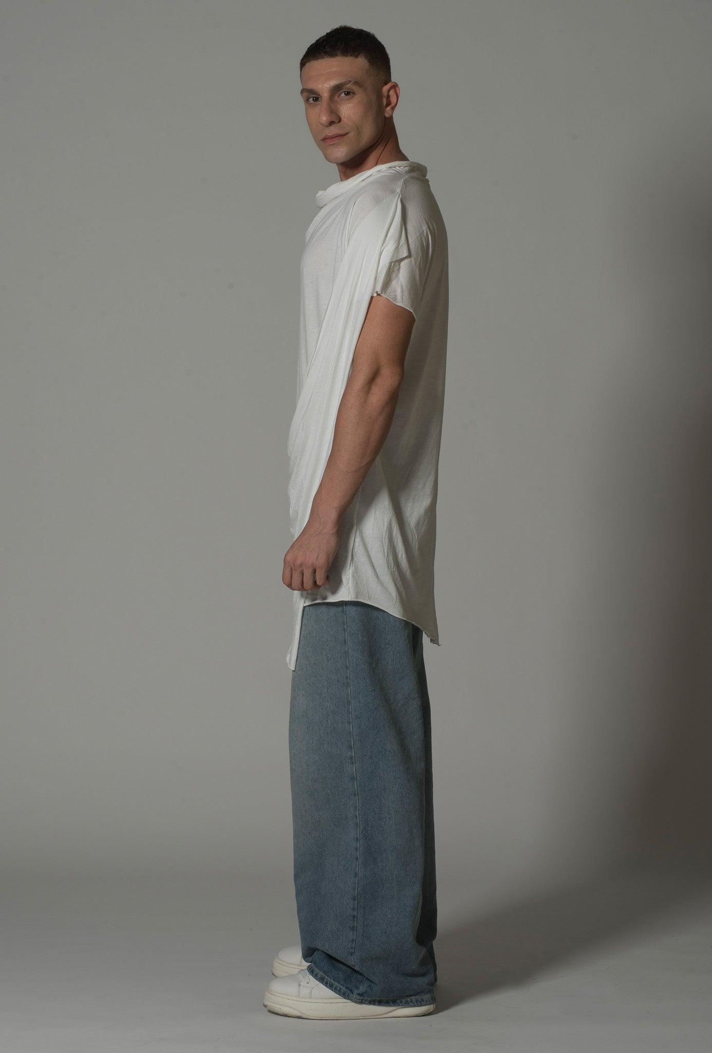 Men’s Draped Asymmetric Longline T-Shirt – FM Signature Streetwear