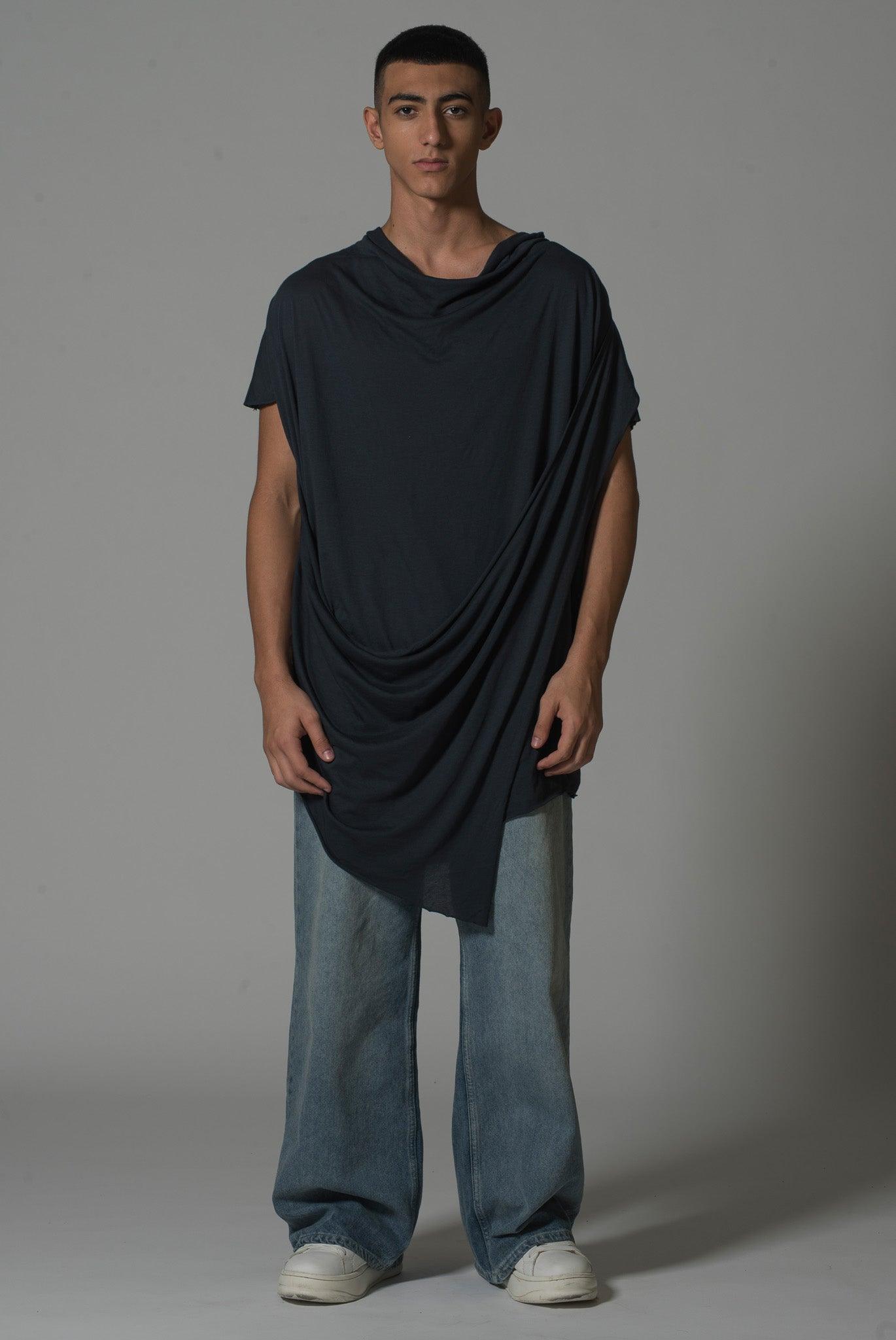 Men’s Draped Asymmetric Longline T-Shirt – FM Signature Streetwear