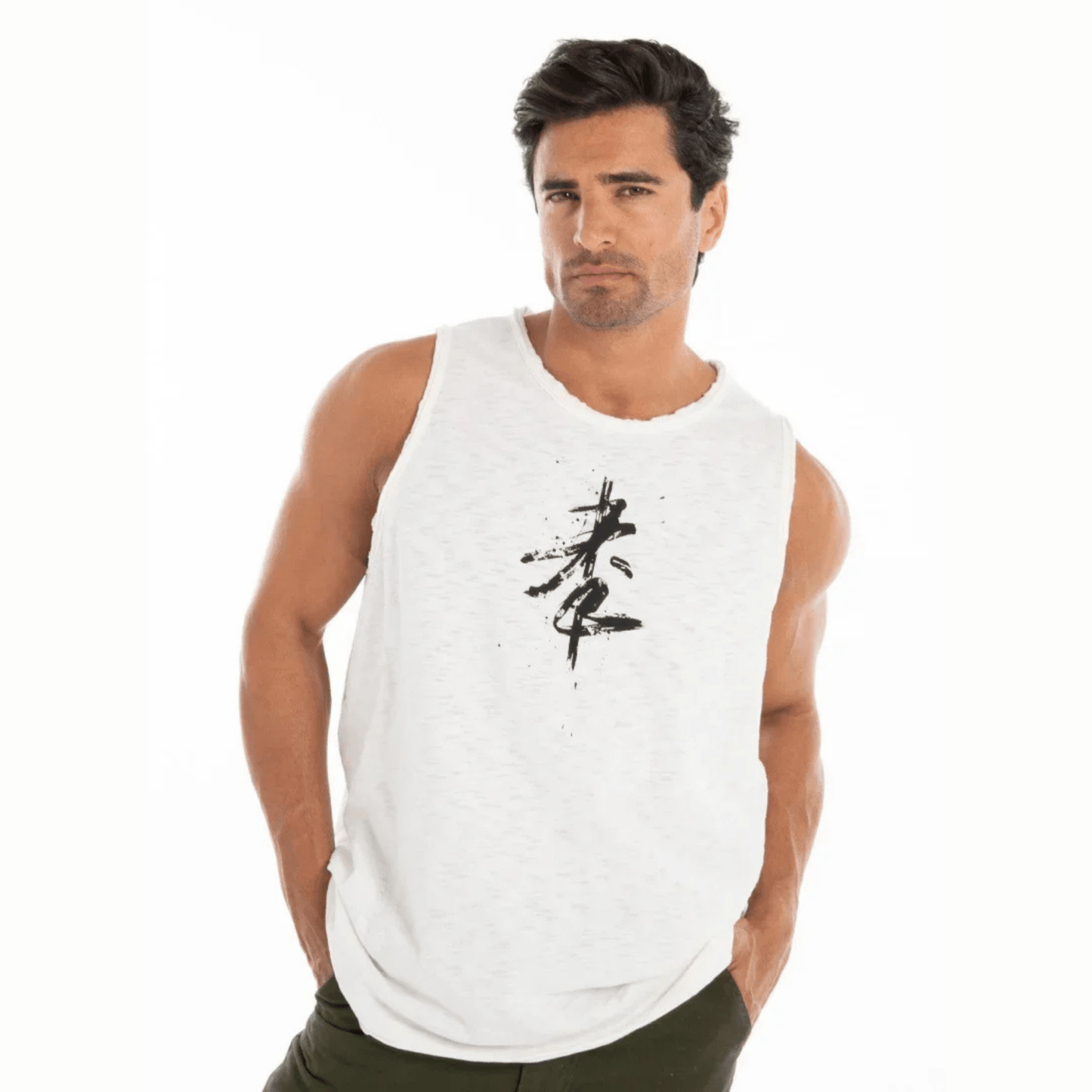 Men’s White Graphic Sleeveless Tank