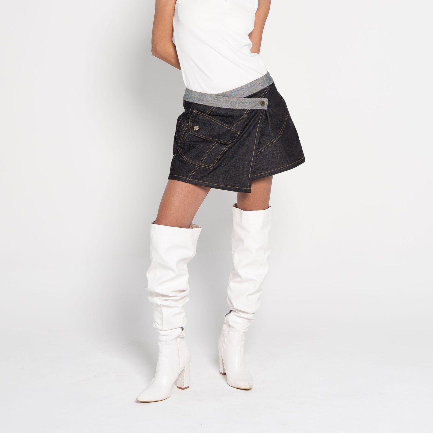Wesley Asymmetric Cargo Mini Skirt – Dark Navy