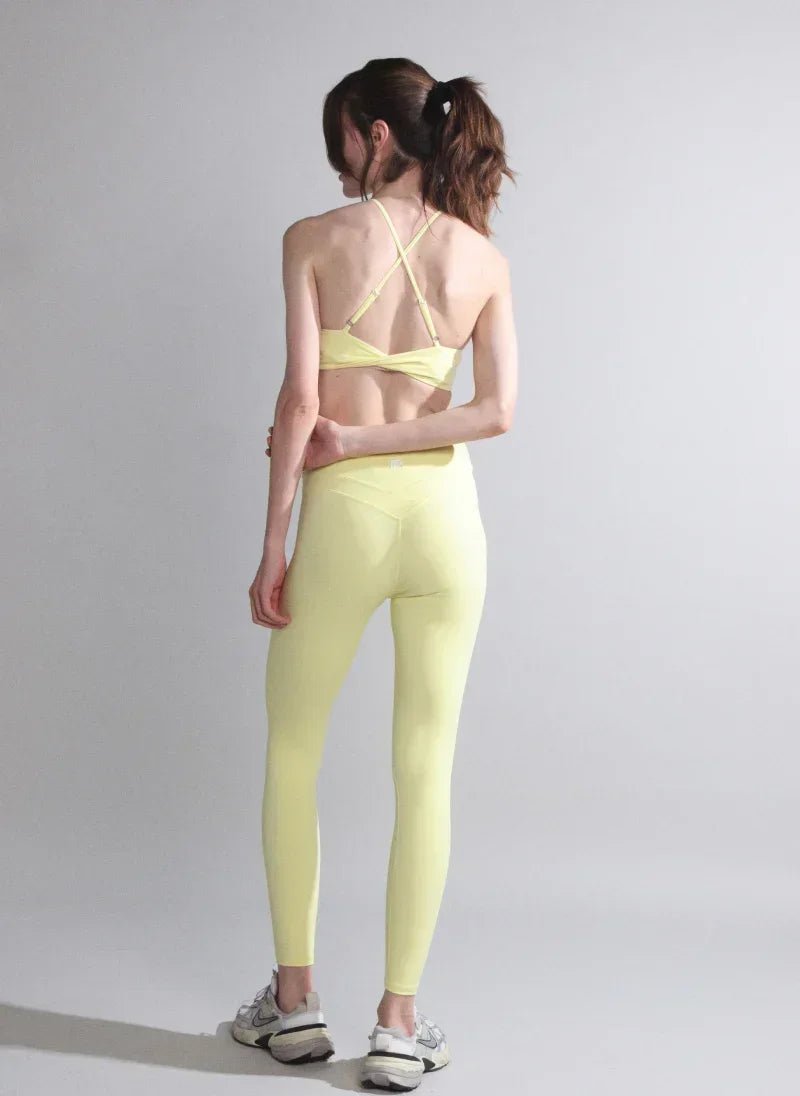 Yellow Ribbed Seamless Activewear Set for Women