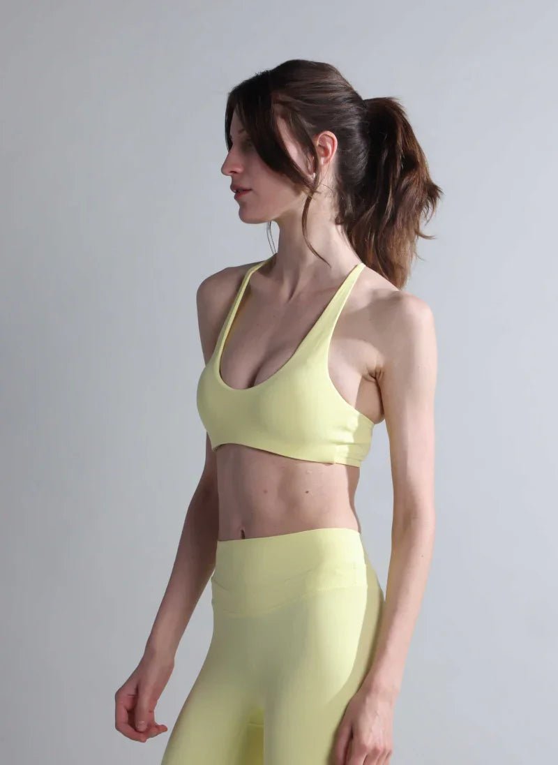 Yellow Ribbed Seamless Activewear Set for Women