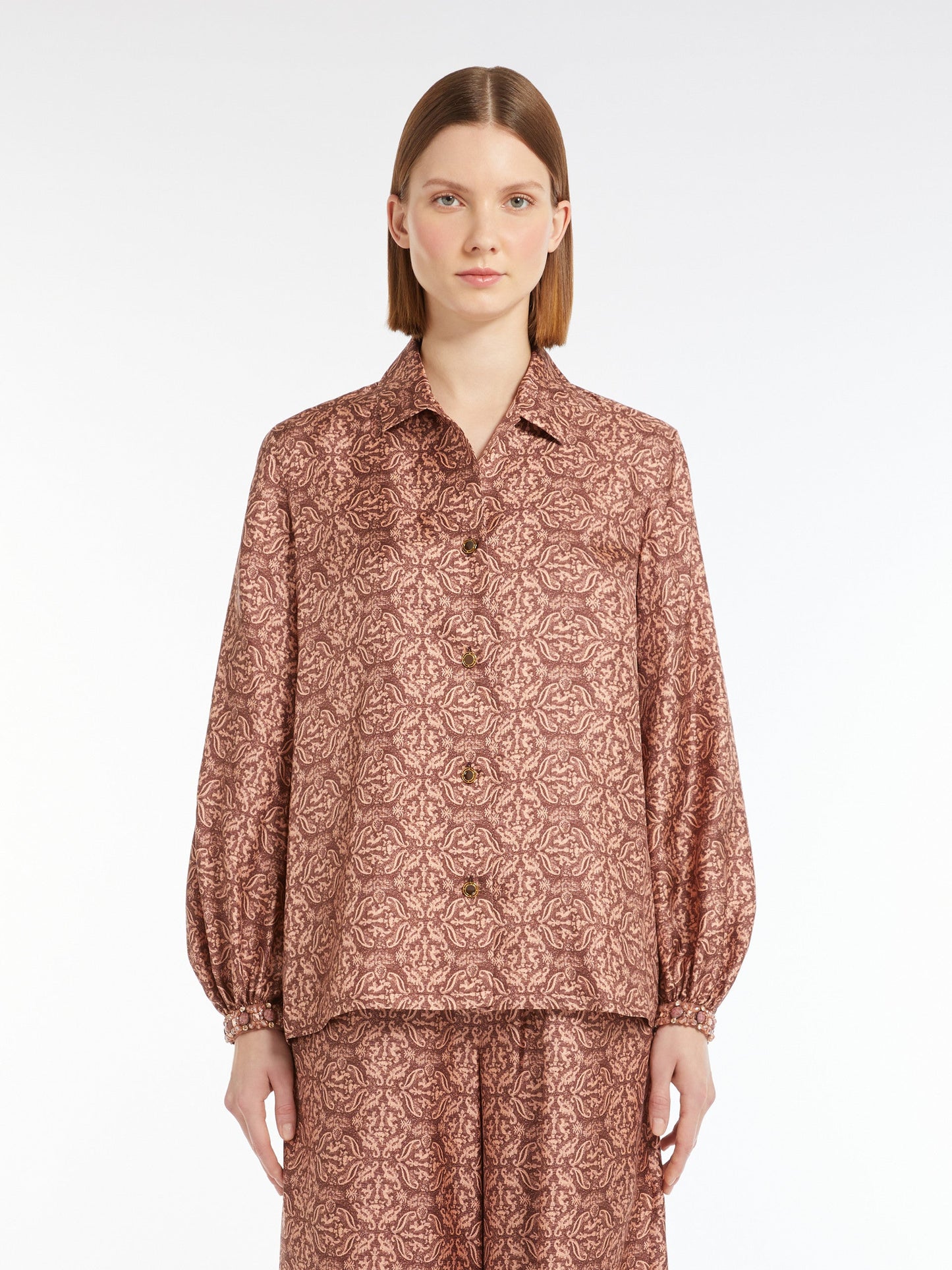 Masculine-style printed silk shirt