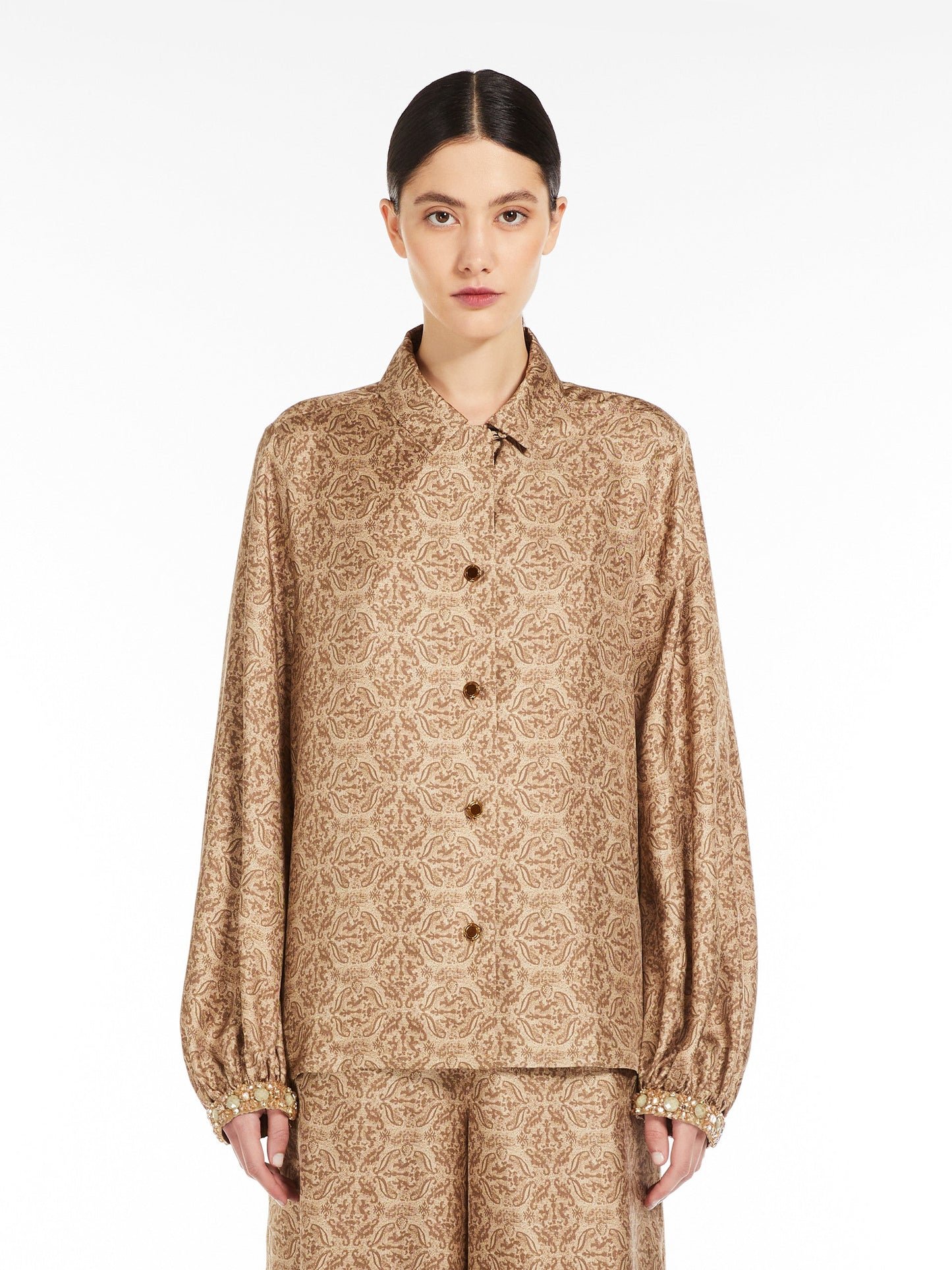 Masculine-style printed silk shirt