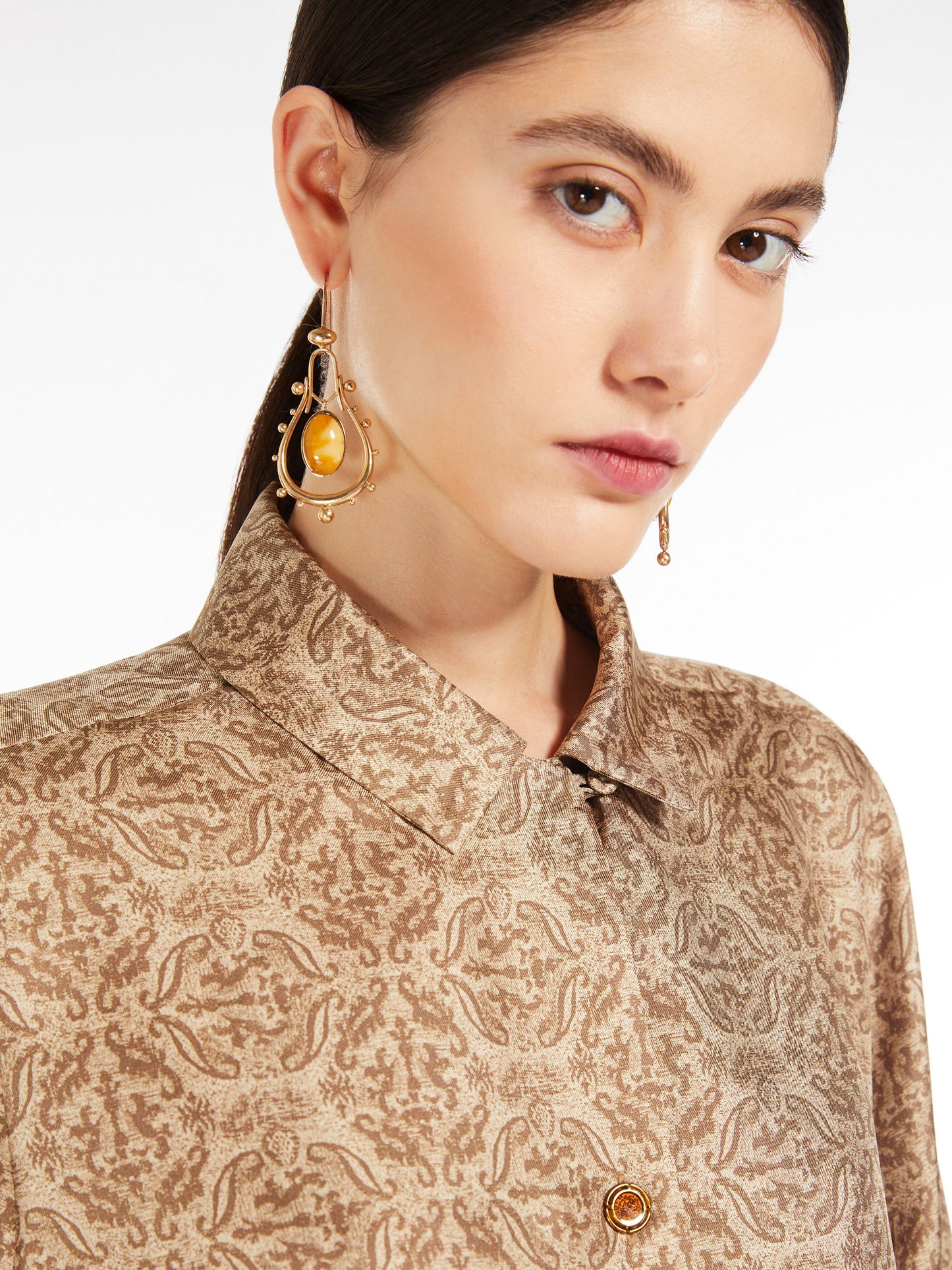 Masculine-style printed silk shirt
