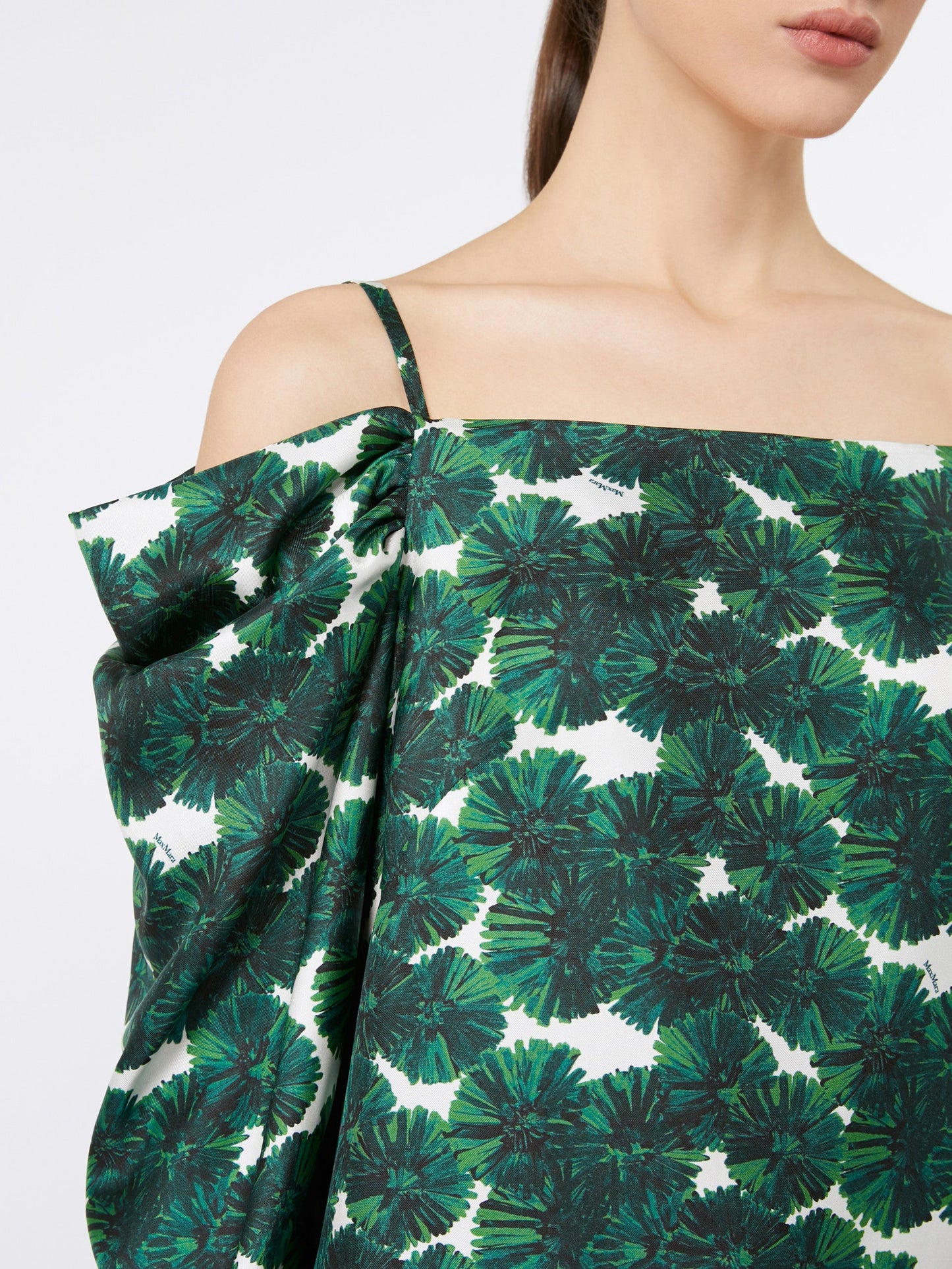 Printed silk off-the-shoulder blouse
