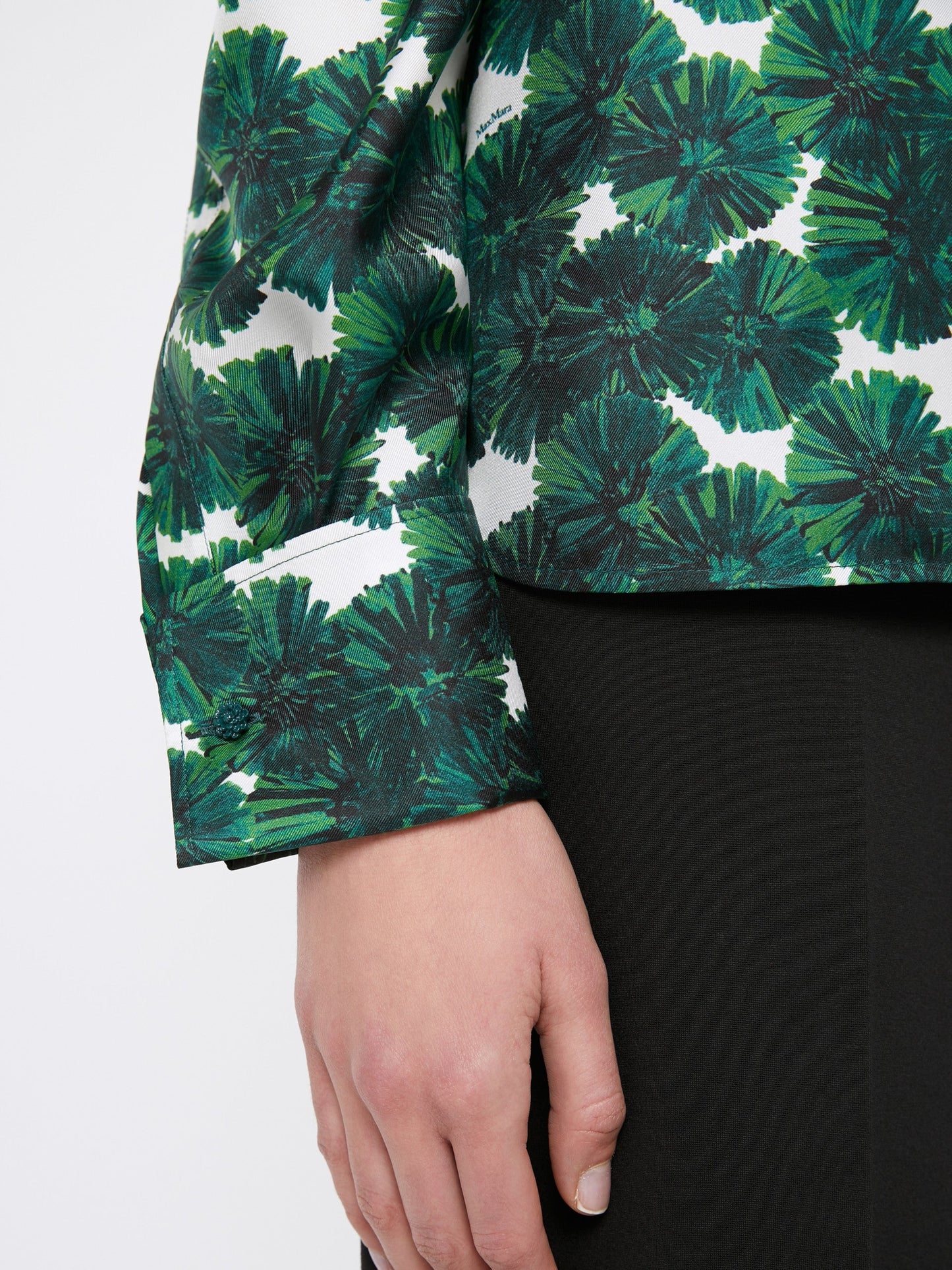 Printed silk off-the-shoulder blouse