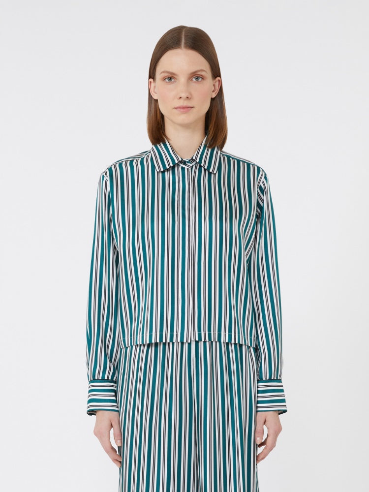 Printed silk cropped shirt