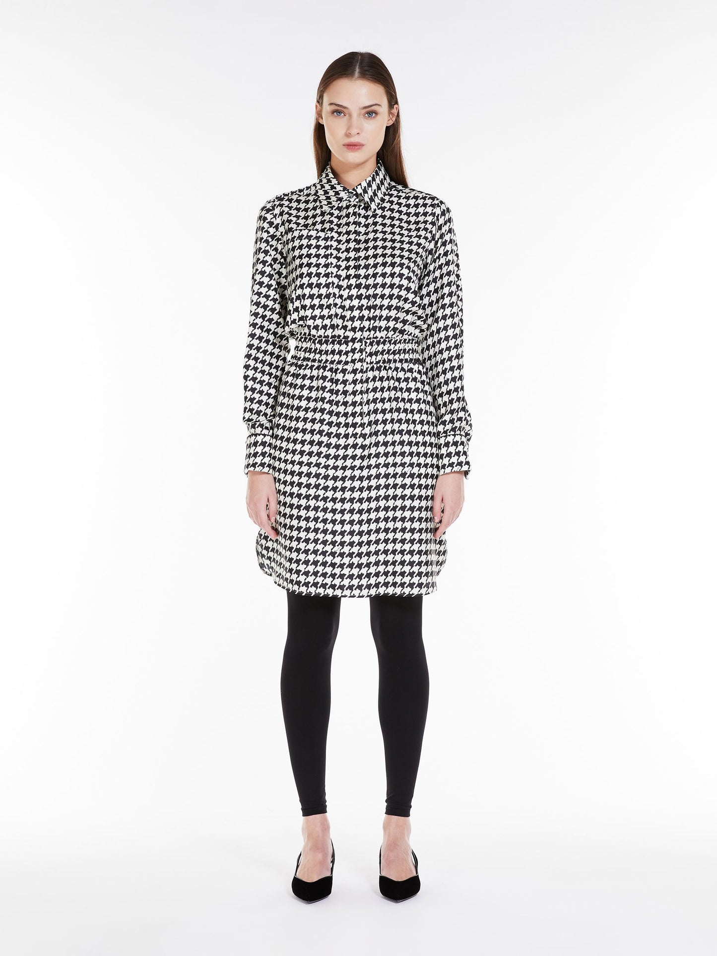 Printed silk shirt dress