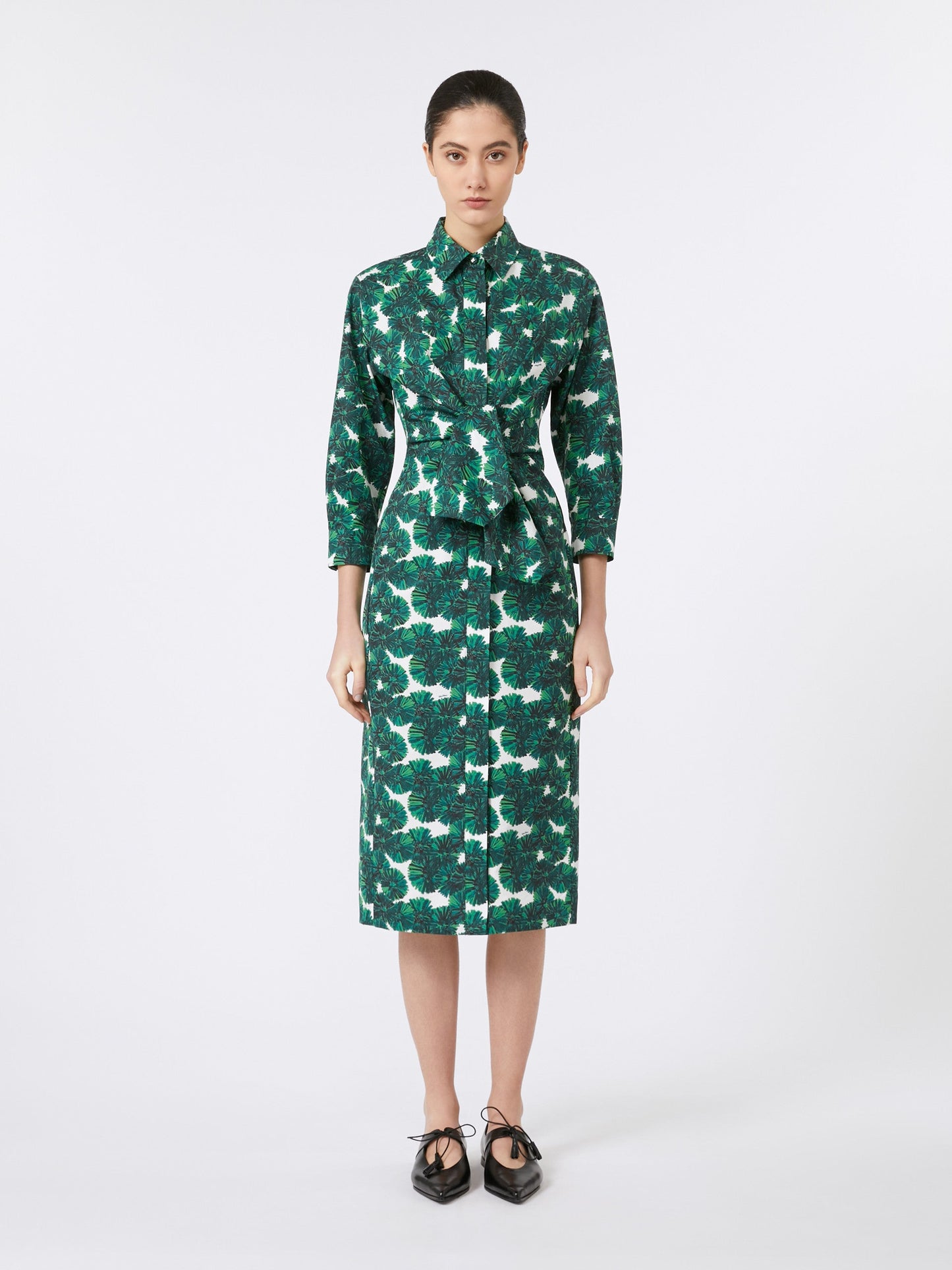 Printed poplin shirt dress