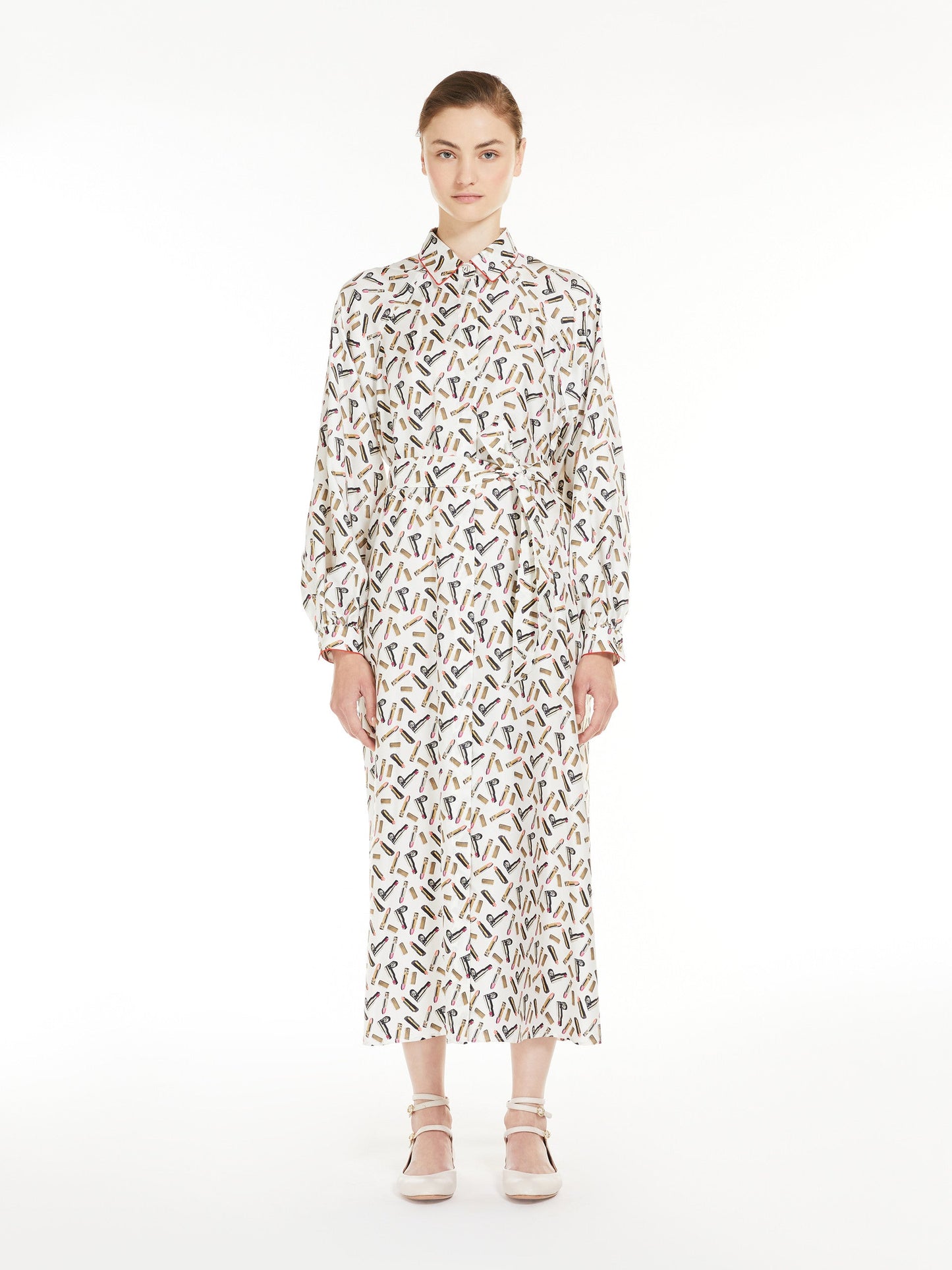 Printed silk shirt dress
