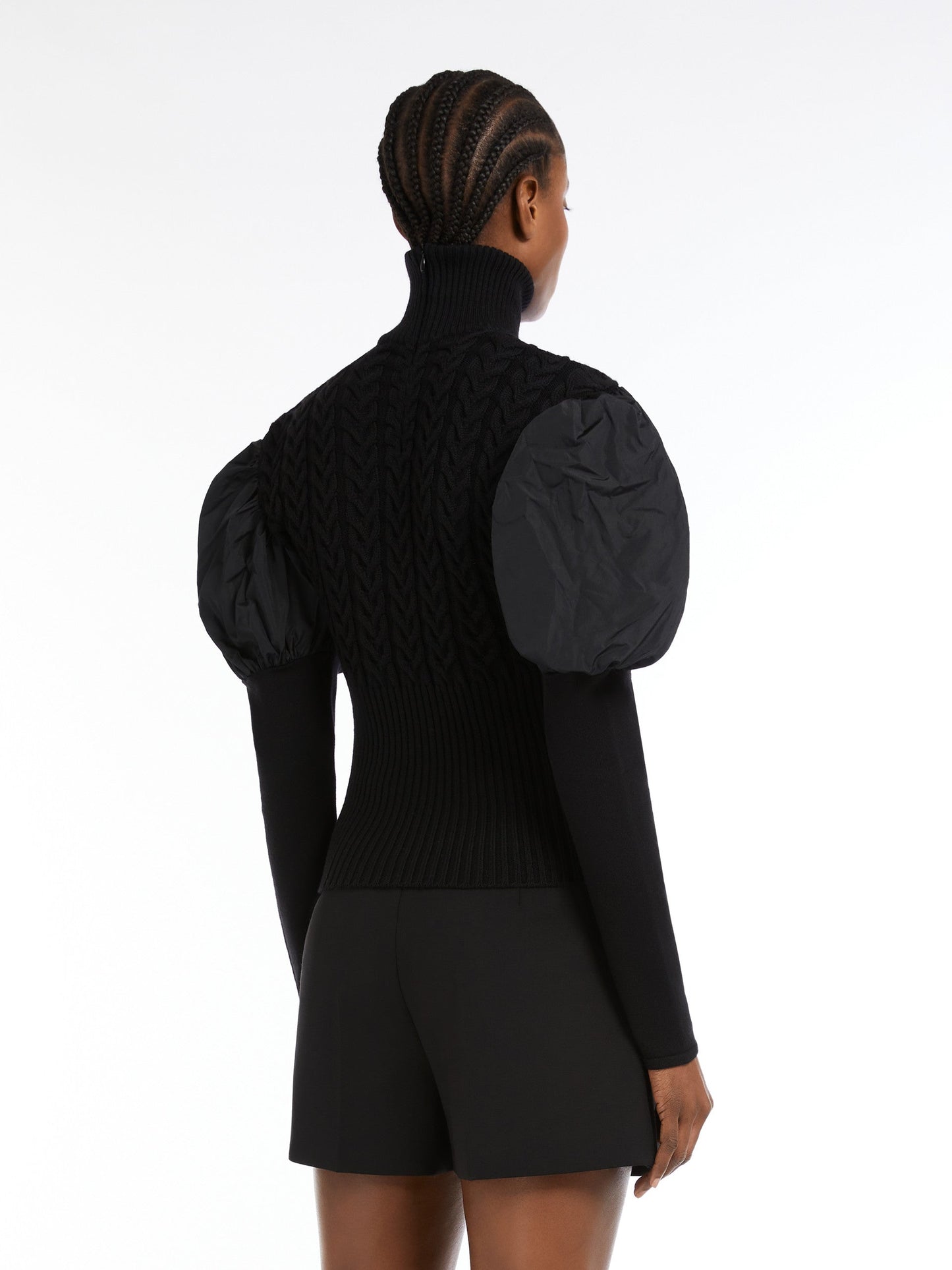 Wool jumper with taffeta sleeves
