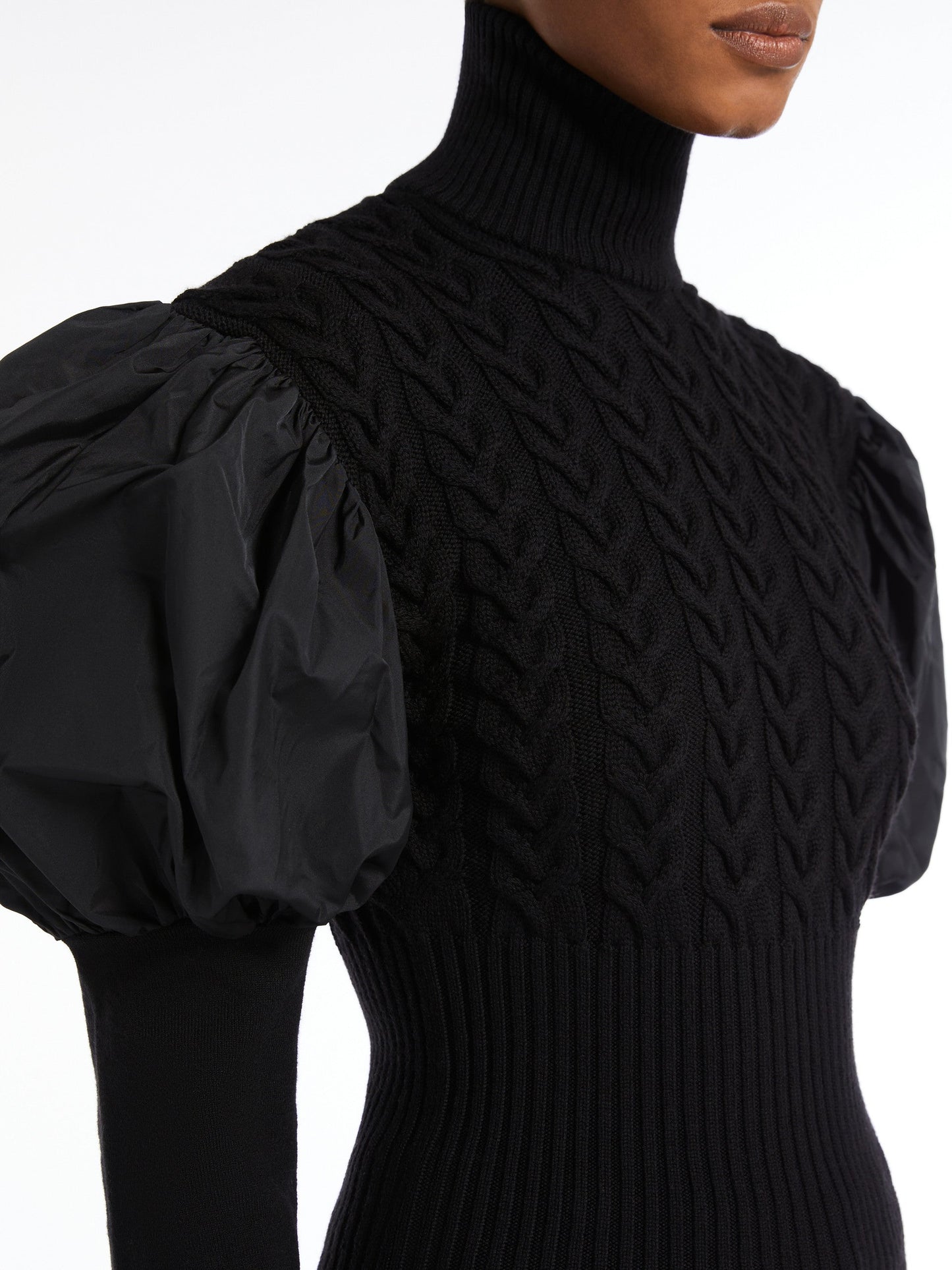Wool jumper with taffeta sleeves