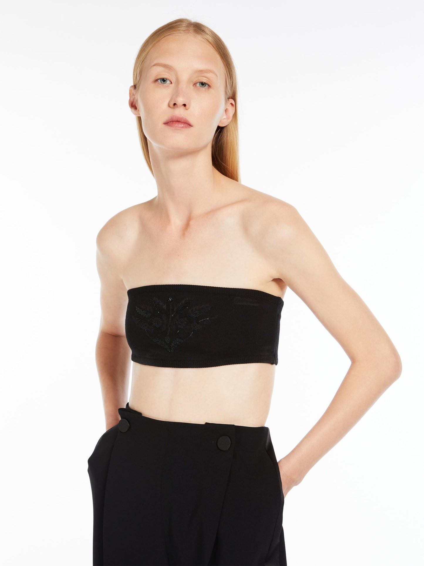 Embroidered viscose bandeau top