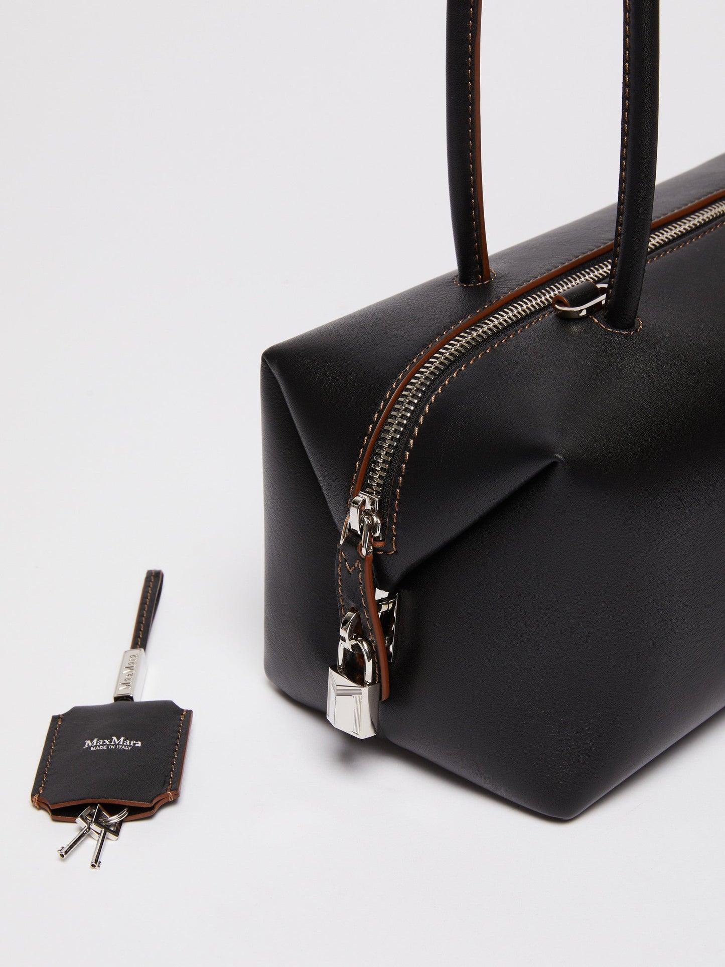 Natural leather bowler bag