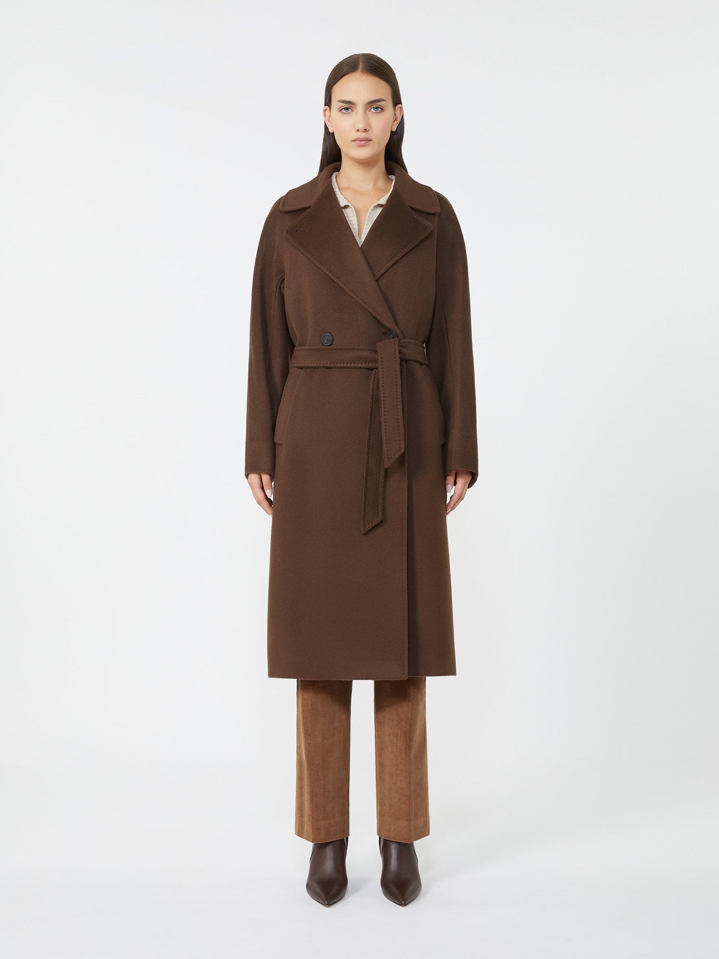 Double-breasted wool midi coat