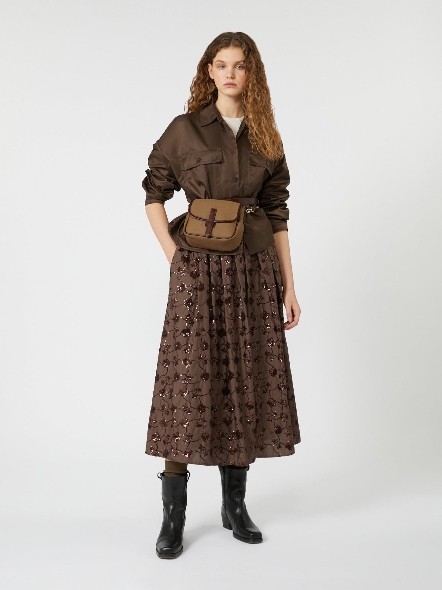 Water-repellent twill cropped shirt