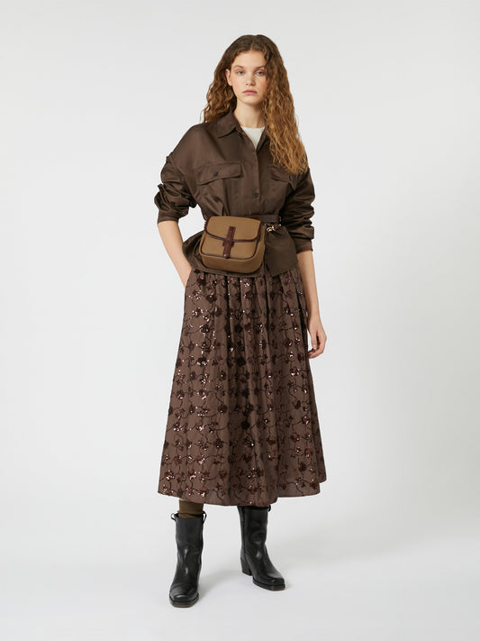 Water-repellent twill cropped shirt