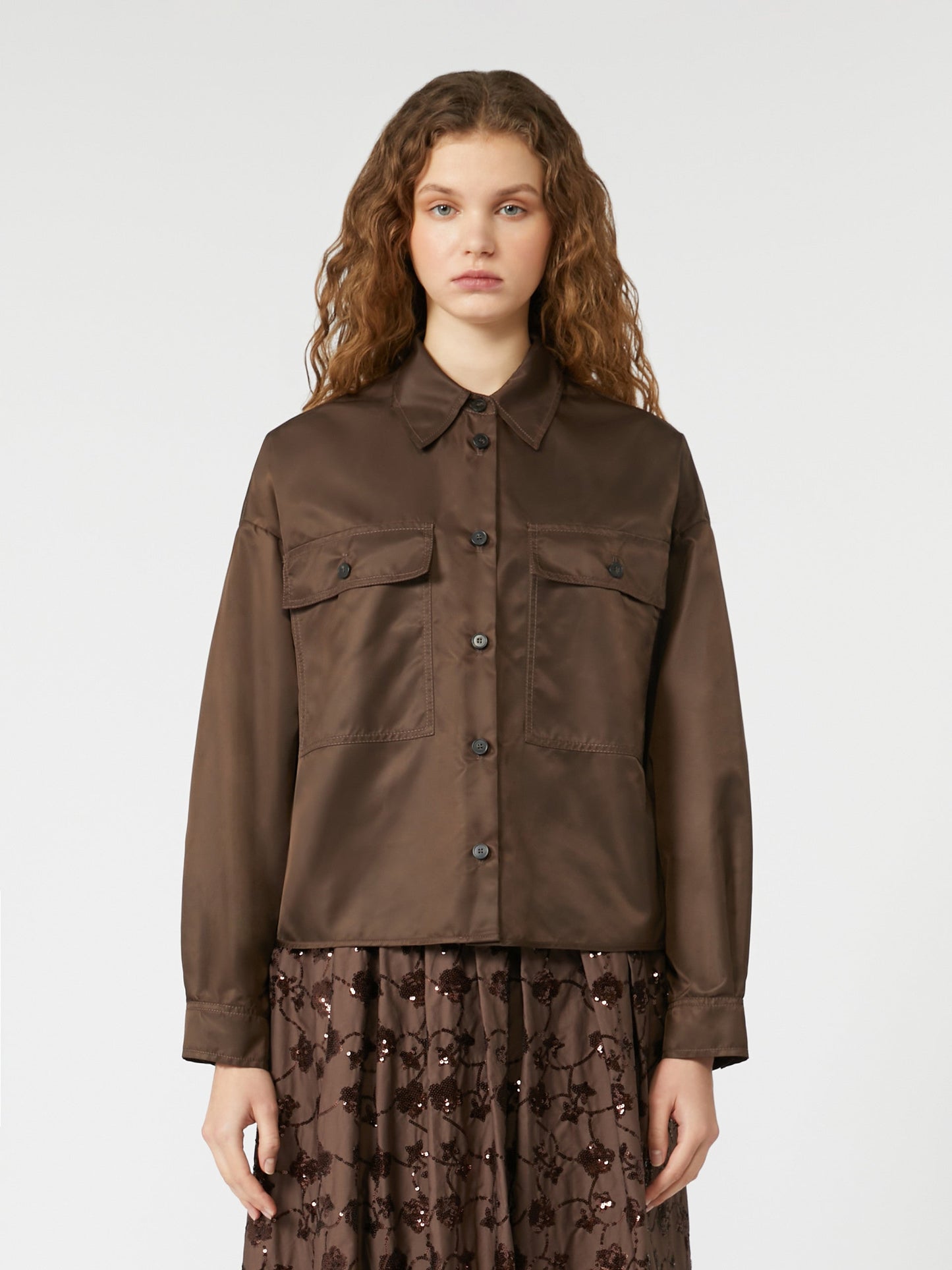 Water-repellent twill cropped shirt