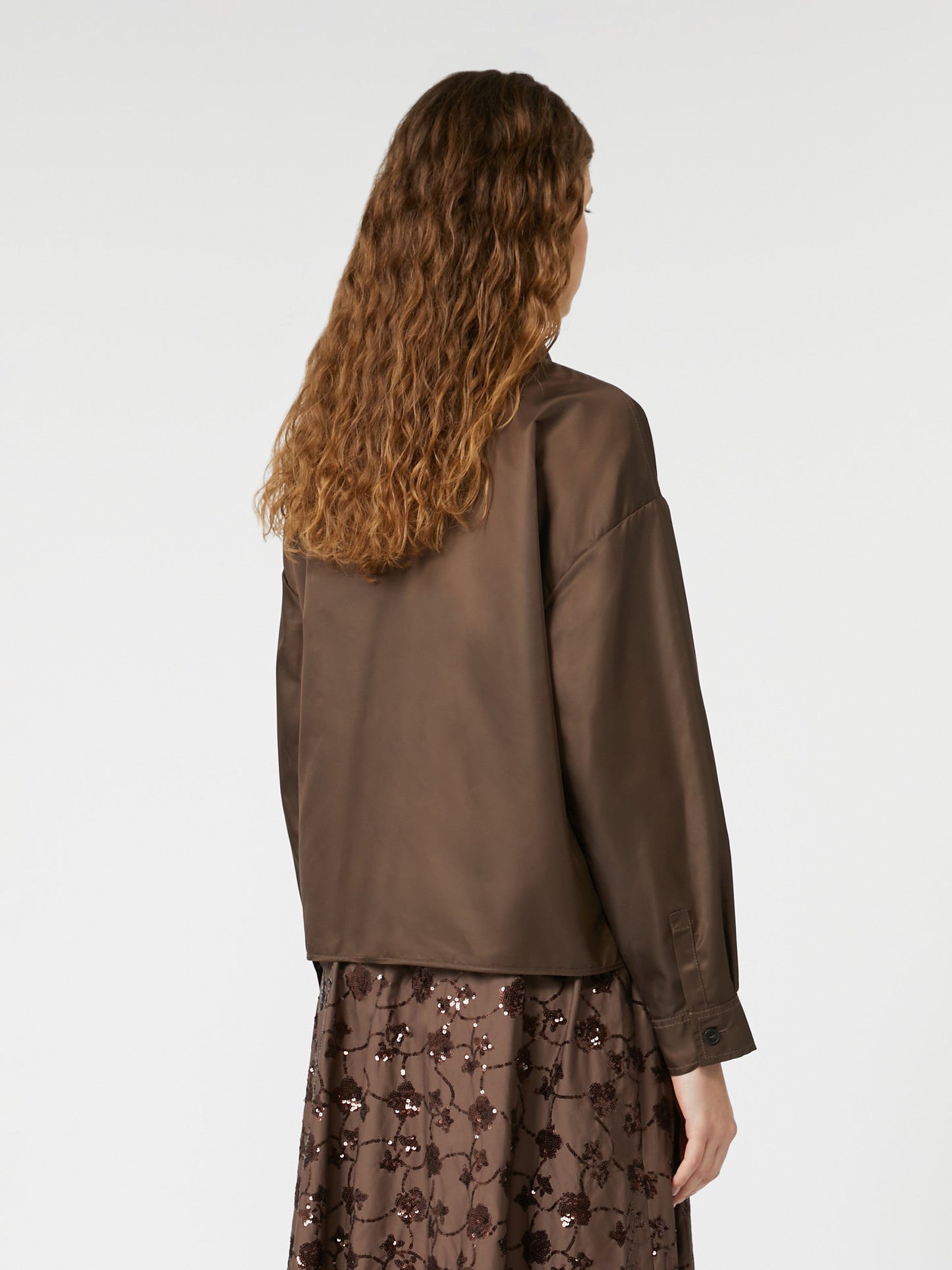 Water-repellent twill cropped shirt