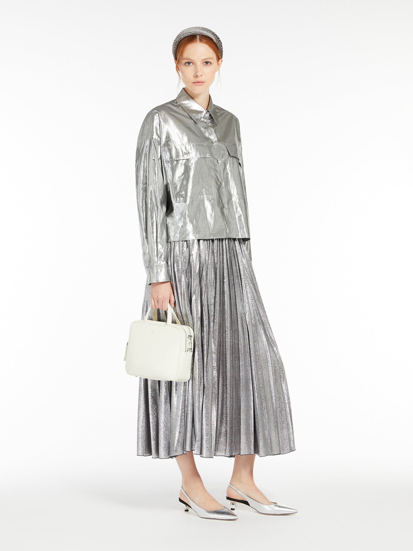 Long skirt in metallic georgette