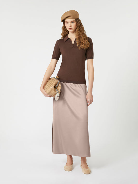 Satin calf-length skirt