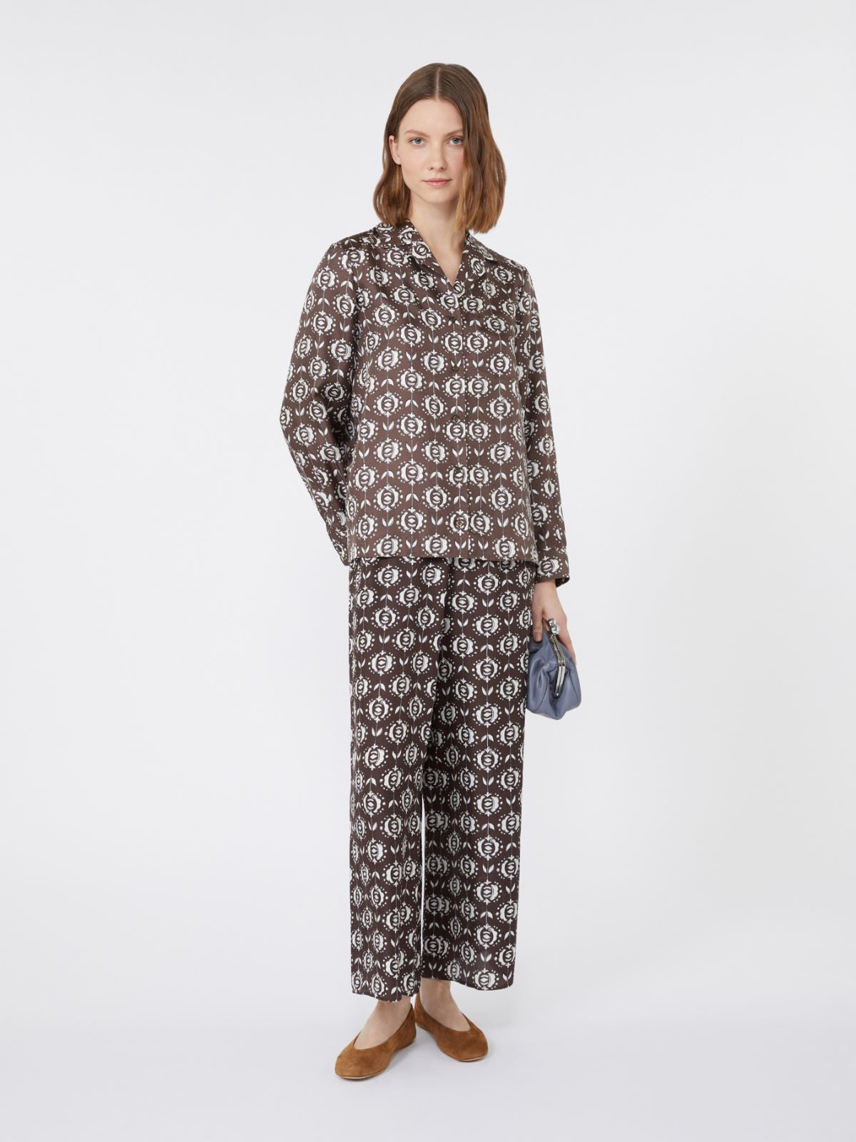 Printed silk pyjama shirt